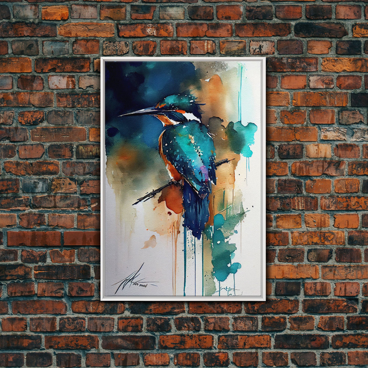 Kingfisher Watercolor - Kingfisher art, Belted Kingfisher, Kingfisher Watercolor, Bird Watercolor, Bird Decor, Framed Canvas Print