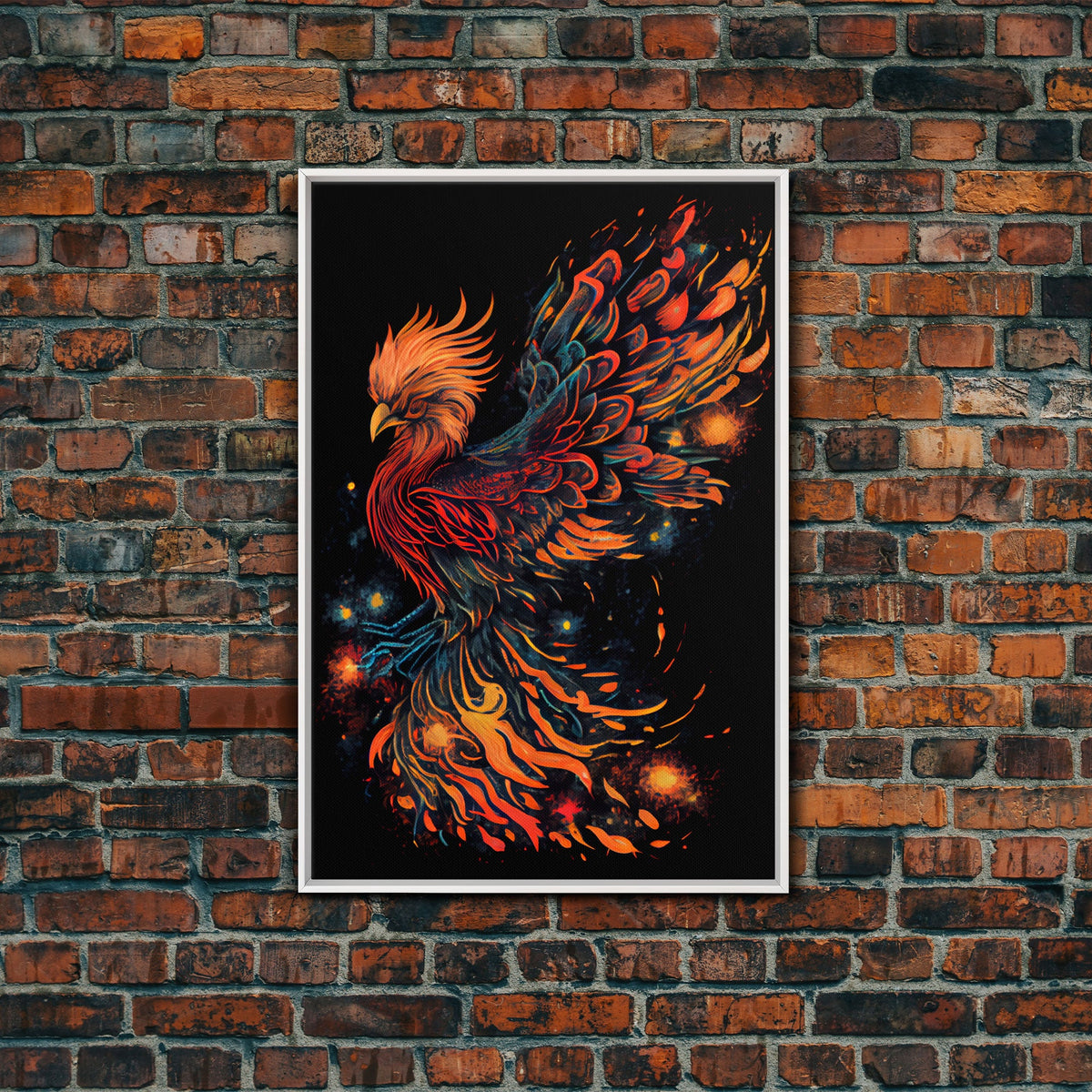 Phoenix In Flames, Retribution, Framed Canvas Print, The Phoenix, Framed Wall Art, Original Painting Phoenix, Fire Chicken | | Wiccan Center
