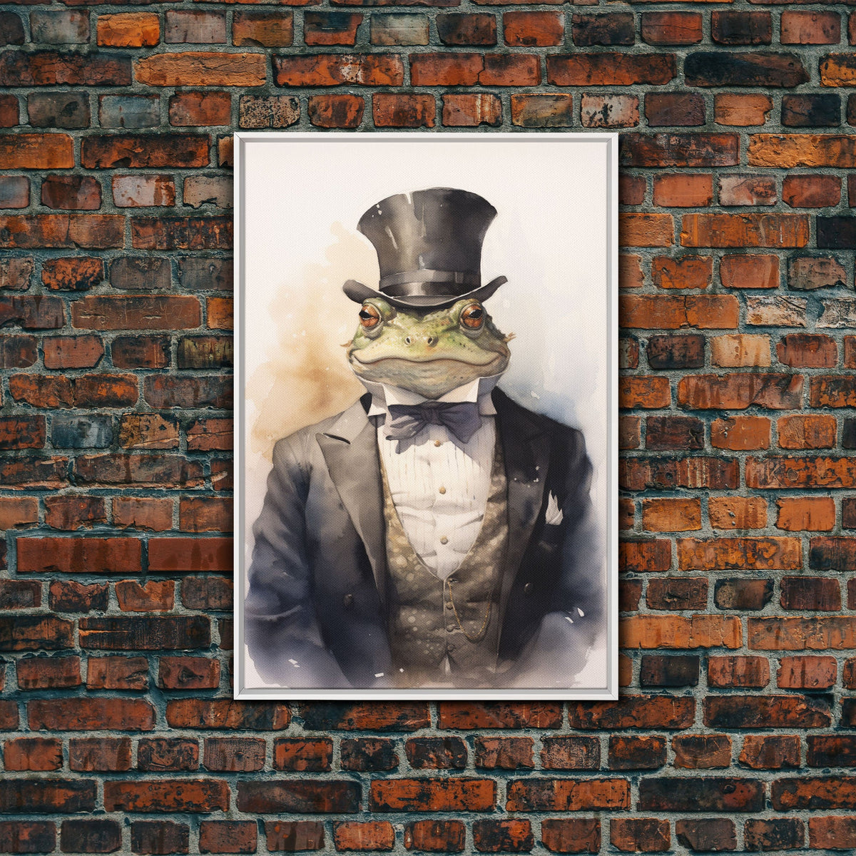 Victorian Frog Portrait, Framed Canvas Print or Poster, Cottagecore Animal Wall Art, Handmade Photo Transfer Toad Canvas Print