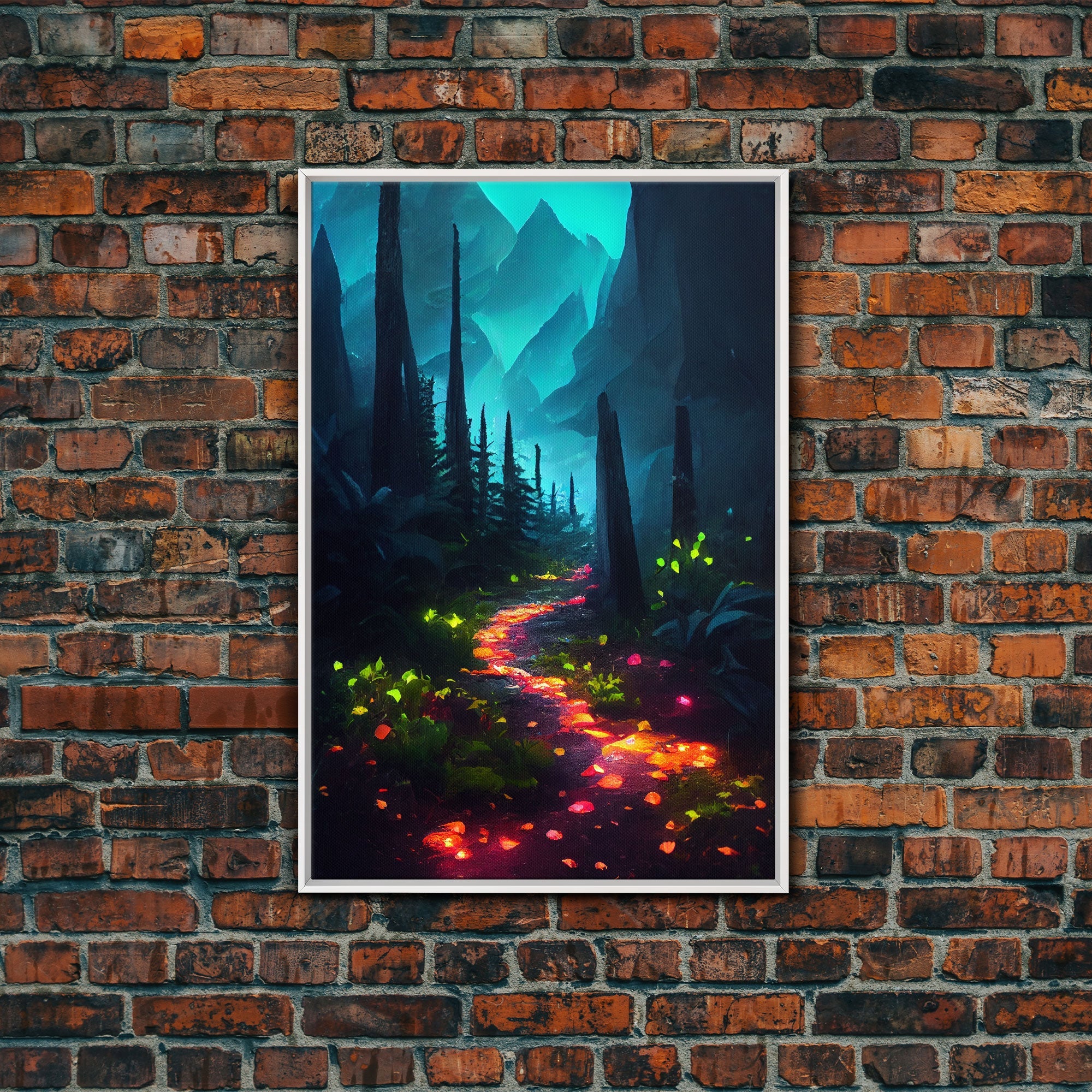 Luminescent magical forest poster art, fine art print, glowing trail though the trees, fantasy art, gloomy wall art, dark decor | | Wiccan Center