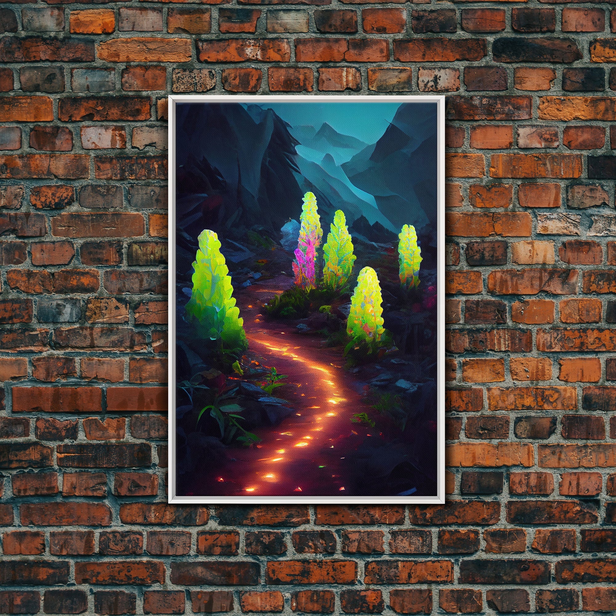 Magical forest canvas print, glowing mushroom art, fantasy forest wall art, gloomy dark home decor, luminescent forest trail wall art | | Wiccan Center