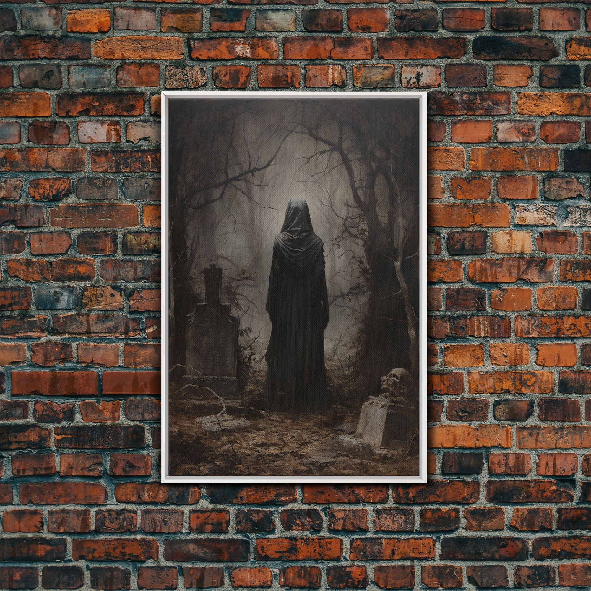 The Witch In The Cemetary, Vintage Halloween Witch Art, Halloween Canvas Printed / Framed Canvas, Witchy Decor, Witchcraft, Dark Academia | | Wiccan Center