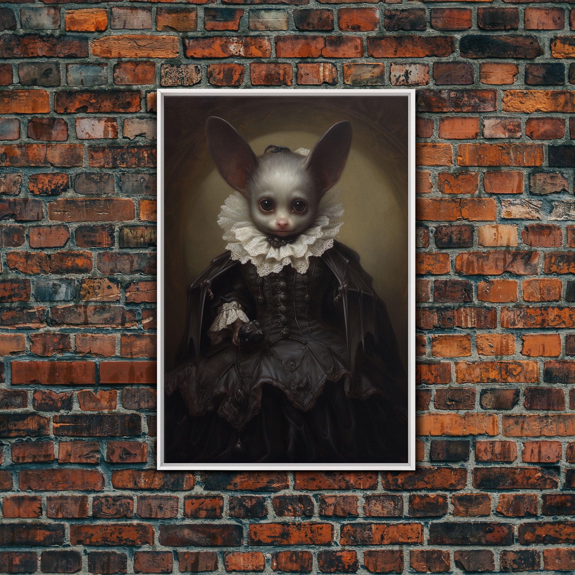 Cute Vampire Bat Painting, Vintage Canvas, Art Canvas Print, Dark Academia, Dracula, Halloween Decor, Goth Art