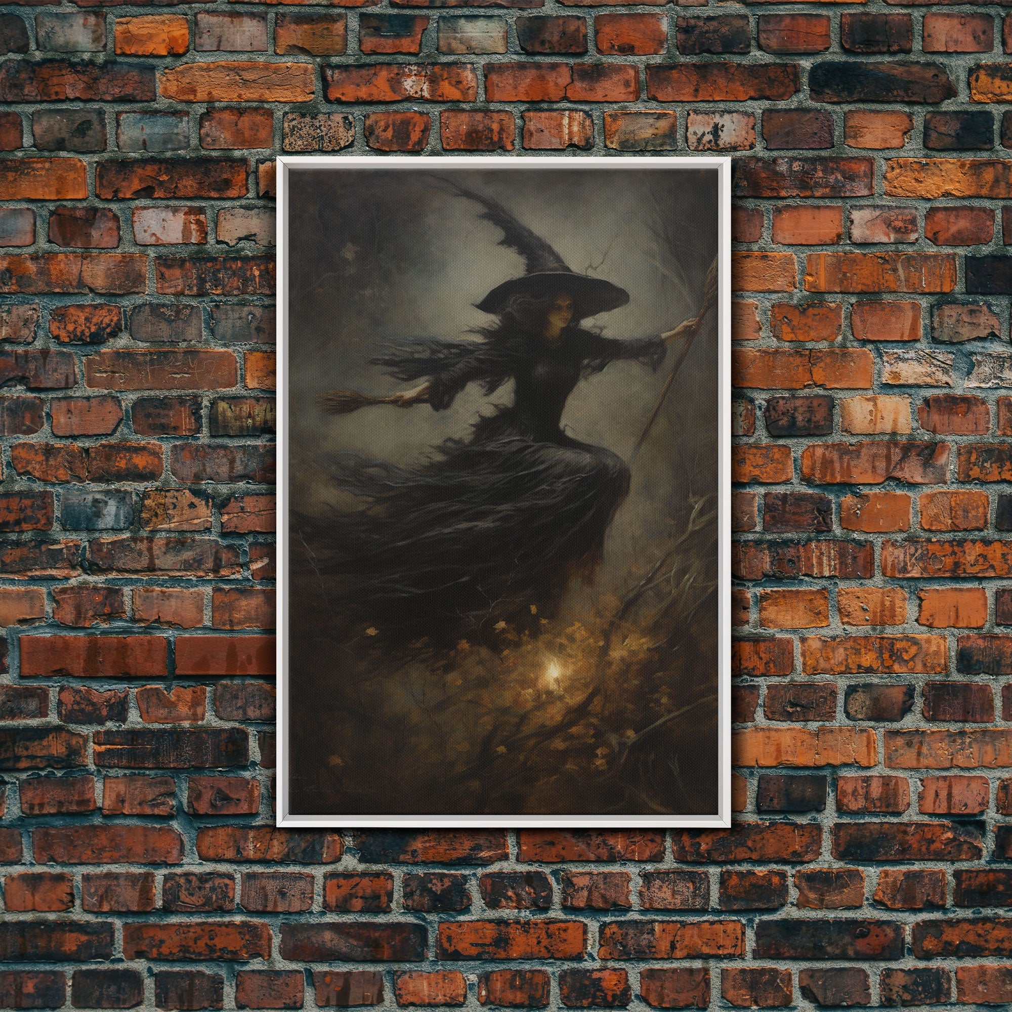 Spooky Season Witch Decor, Witch Painting Framed Canvas Print, Halloween Art, Witch Art, Witchcraft, Witch Decor, Felt Witch Hat | | Wiccan Center