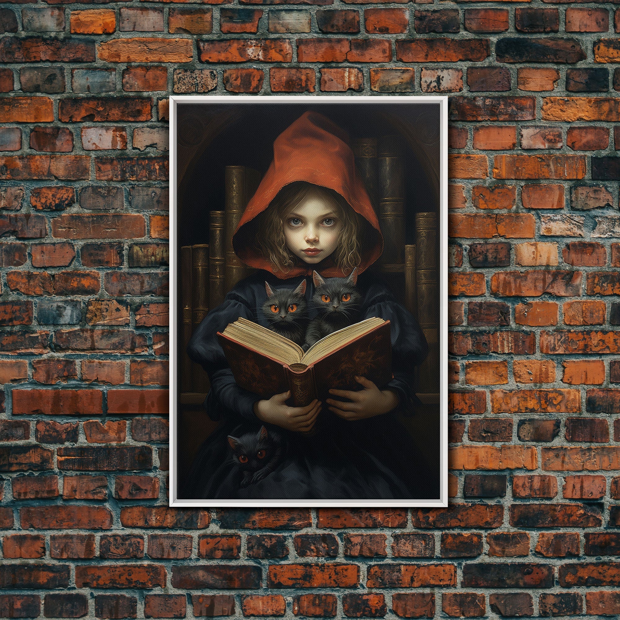 The Little Witch and Her Familiars, Black Cat Halloween Art, Gothic Victorian Dark Academia Witch Portrait, Witchcraft, With Decor | | Wiccan Center