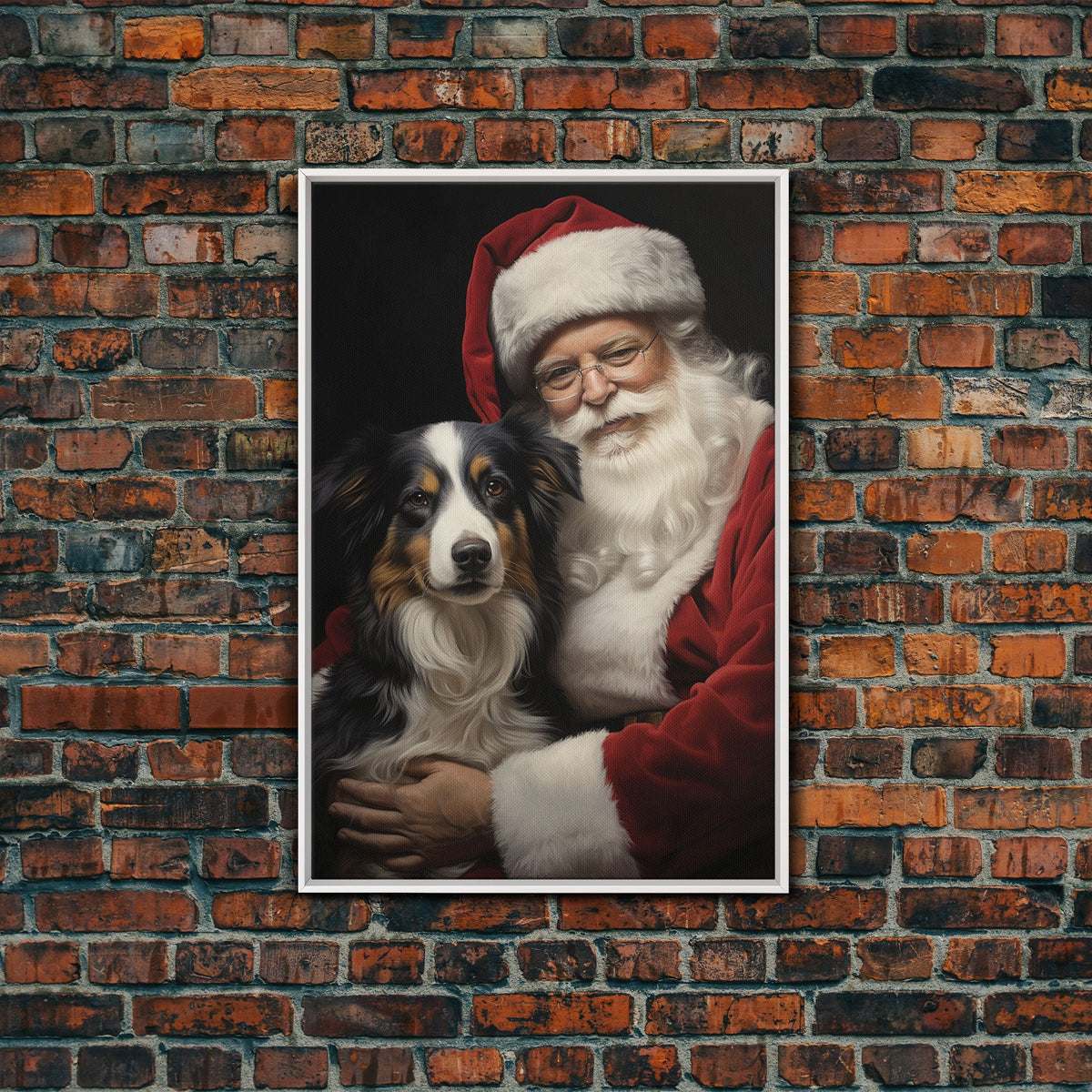 Santa Claus And His Border Collie, Christmas Wall Art, Dog Gift, Christmas Dog, Winter Wall Art, Santa Decor, Santa Art Print, Cute Dog