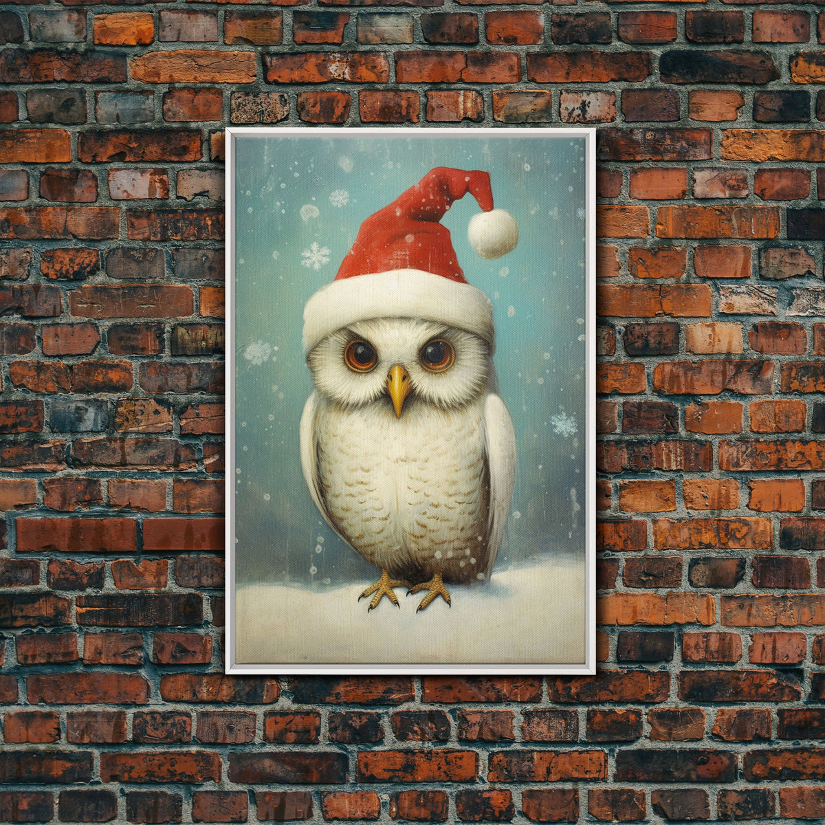 Silly Snow Owl Dressed For Christmas, Christmas Art, Christmas Decor, Christmas Wall Art, Farmhouse Christmas, Vintage Christmas, Owl Print
