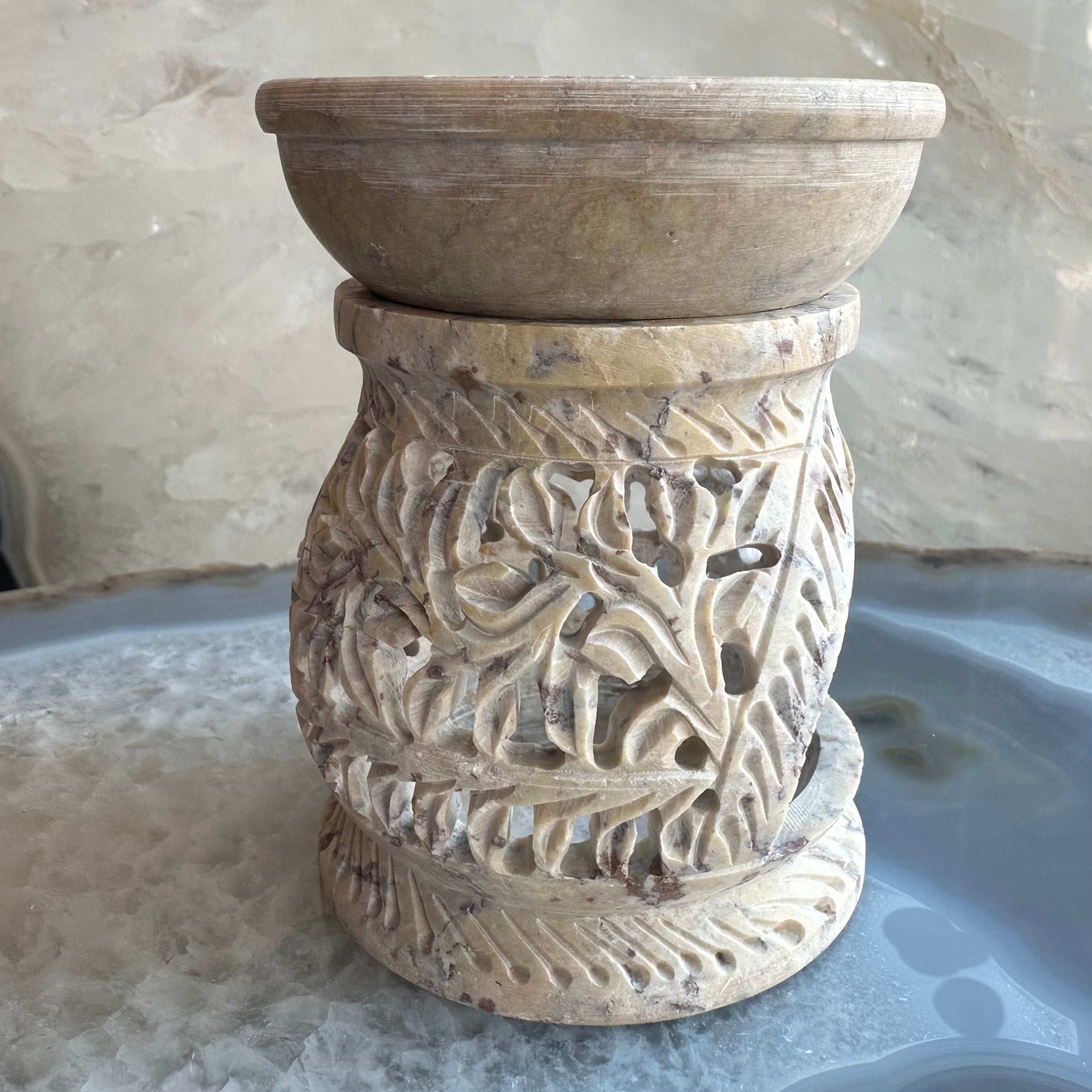 Carved Soapstone Essential Oil Burner 3" | Decorative | Wiccan Center