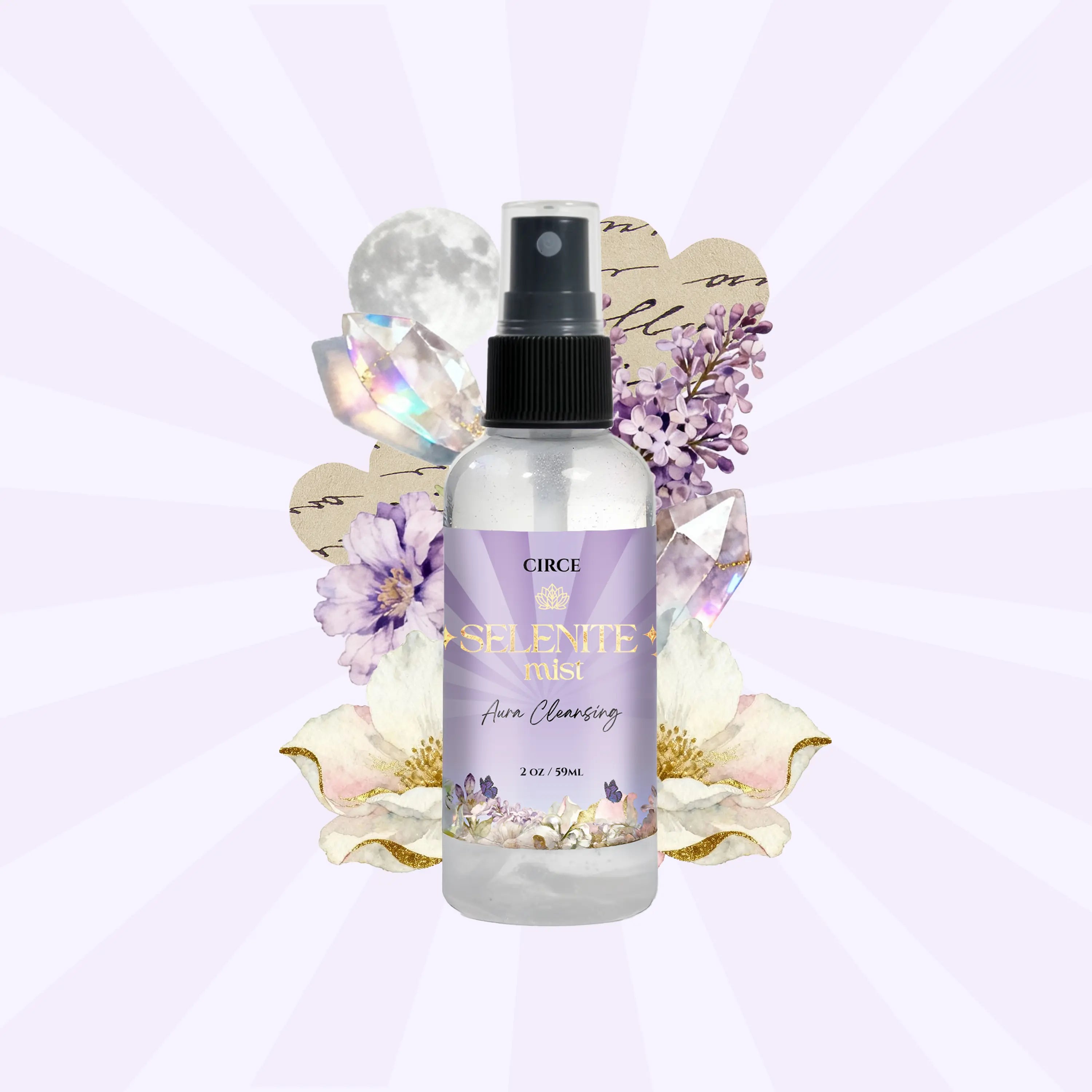 Selenite Aura Cleansing Mist – 2 oz Energy Clearing Spray | White Tea & Ginger | | Wiccan Center