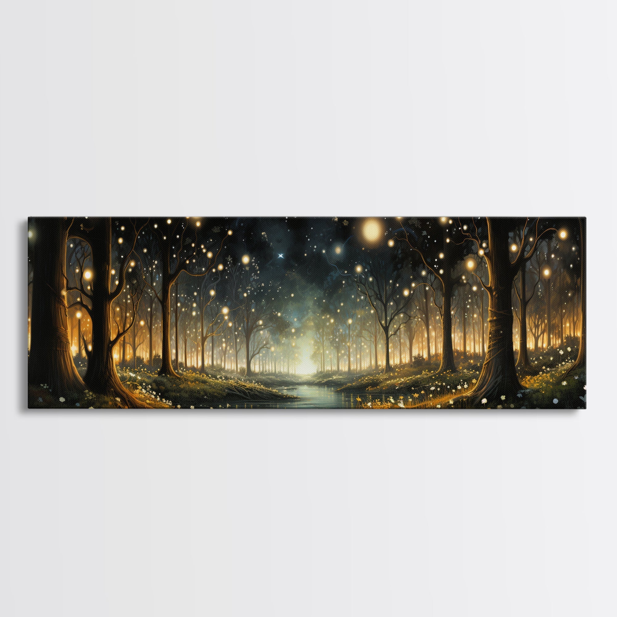Fantasy Forest Fireflies - Framed Canvas Print - Gorgeous Fantasy Art with Glowing Lightning Bugs - Framed Wall Art for a Magical Touch | | Wiccan Center