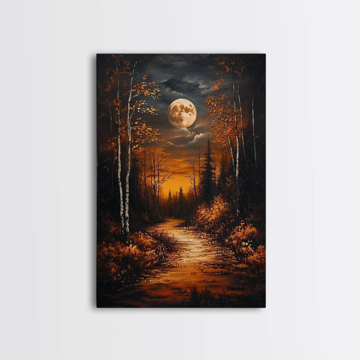 Full Moon Over The Haunted Forest, Framed Canvas Print, Wood Framed Wall Art, Dark Academia Witchy Decor, Moody Home Decor | | Wiccan Center