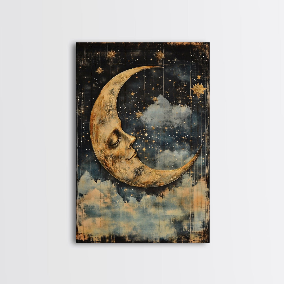 Crescent Moon Floral Botanical Wall Art Canvas Print, Dark Cottagecore Decor, Dark Academia, Moon and Stars, Moody Wall Art | | Wiccan Center