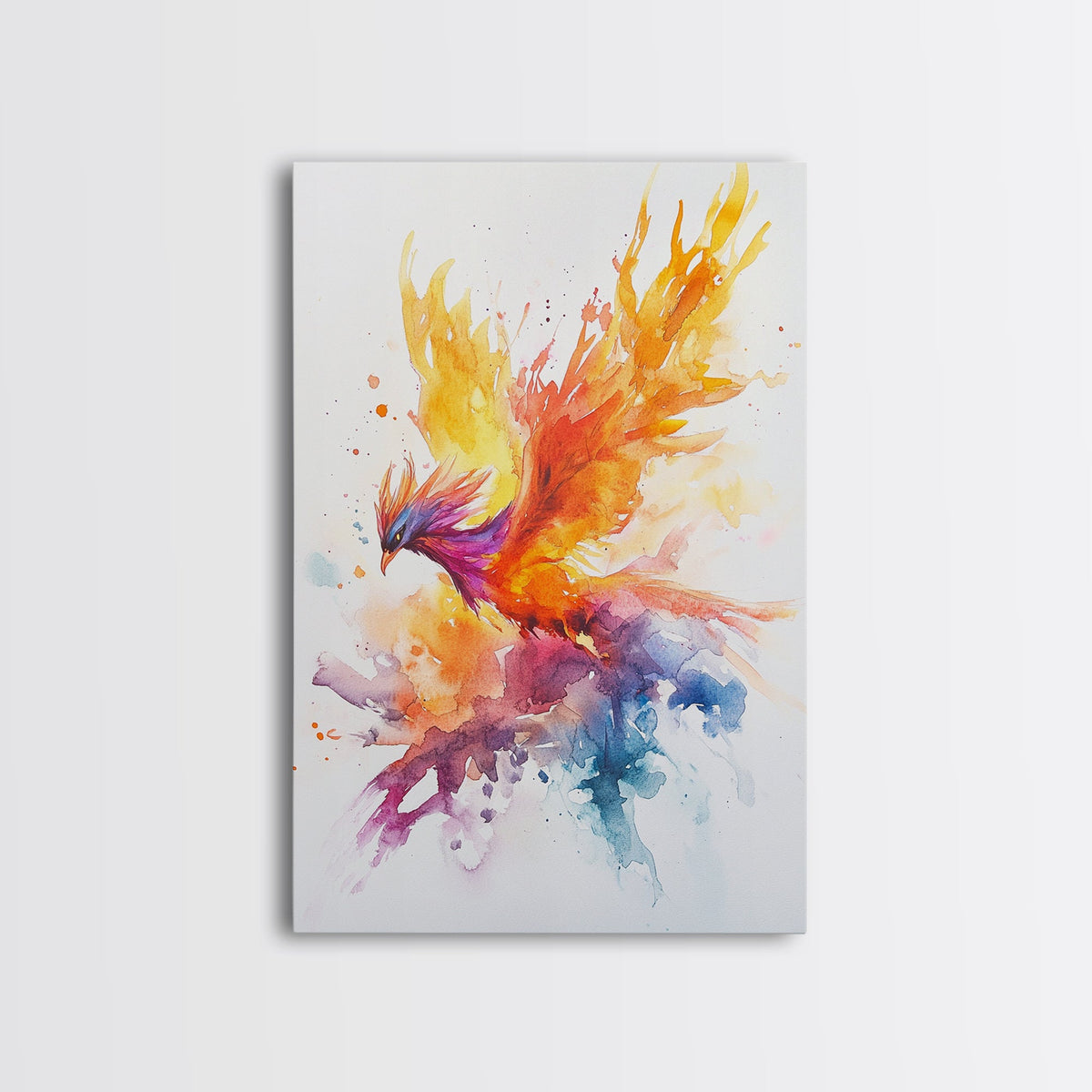 Fire Phoenix Watercolor Art Print Canvas Art, Fantasy Art Phoenix Firebird Fantasy Painting, Dark Academia Wall Art, Phoenix Decor