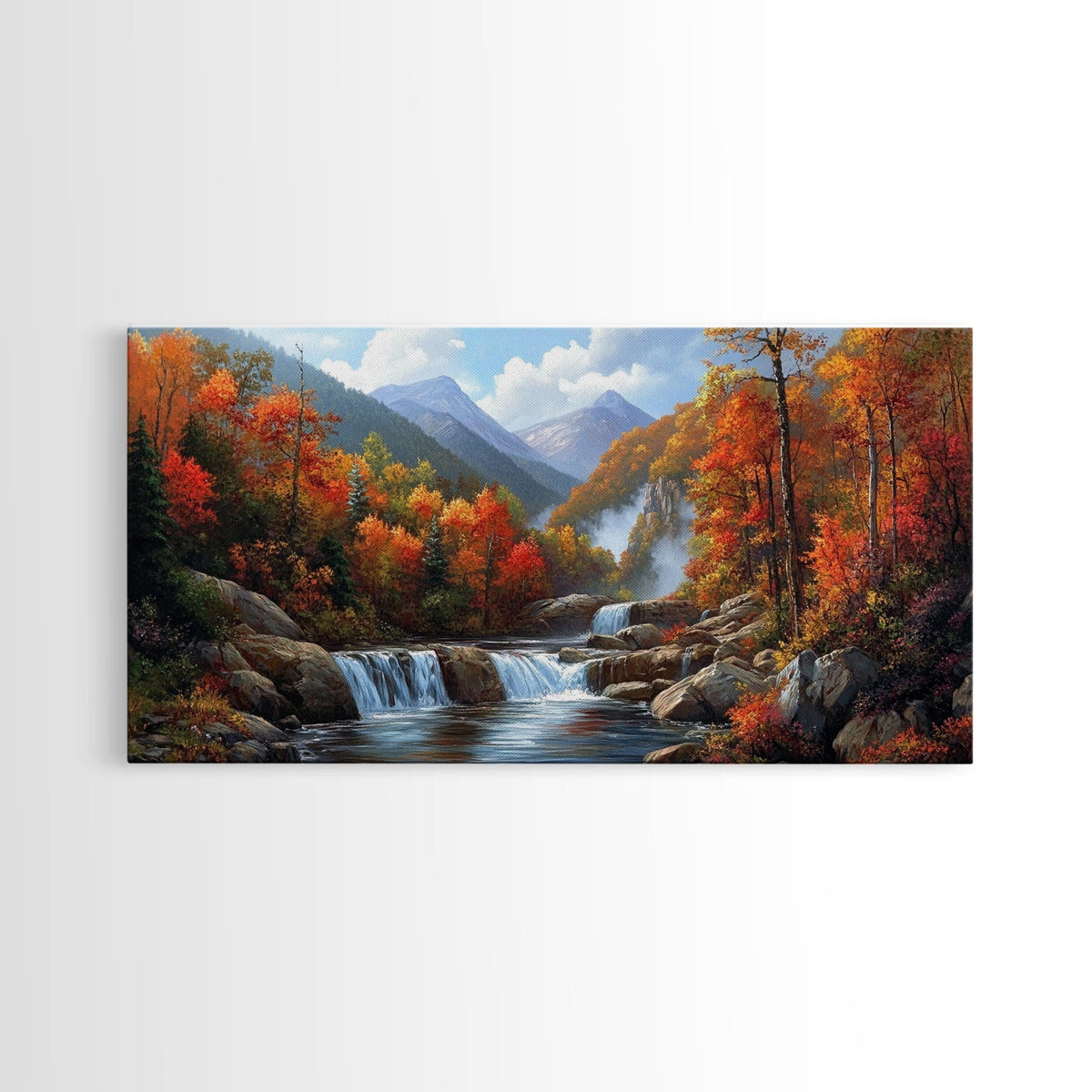 Waterfall In The Forest, Framed Canvas Print, Ready To Hang Art, Wood Frame, Landscape Oil Painting, Mountain Painting, Forest Painting | | Wiccan Center