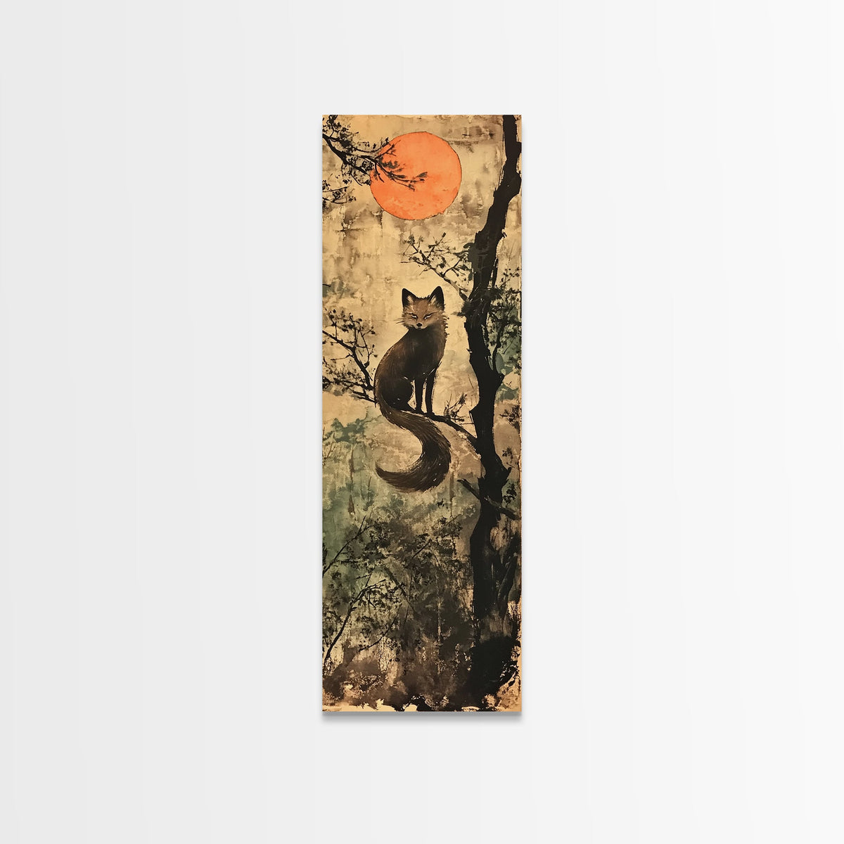 Minimalist Cat Framed Canvas Print Rustic Wall Art Halloween Art Cottagecore Wall Decor Tall Skinny Art Moody Animal Print