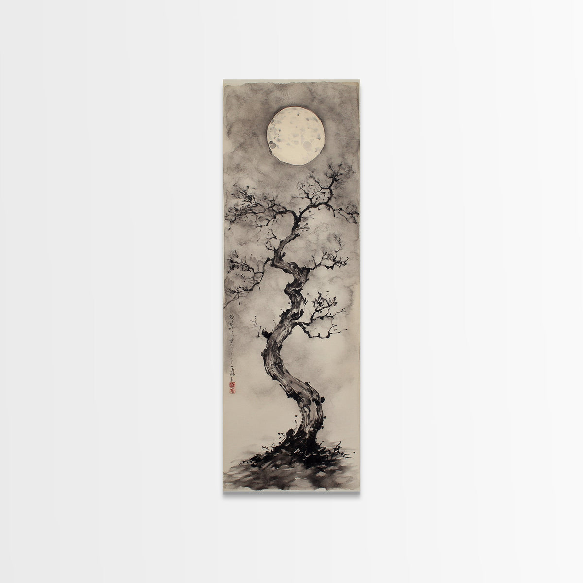 Canvas Print Moon and Tree Painting, Mystical Wabi Sabi Wall Art, Japanese-Inspired Rustic Decor, Above Bed Wall Art Gift Him | | Wiccan Center