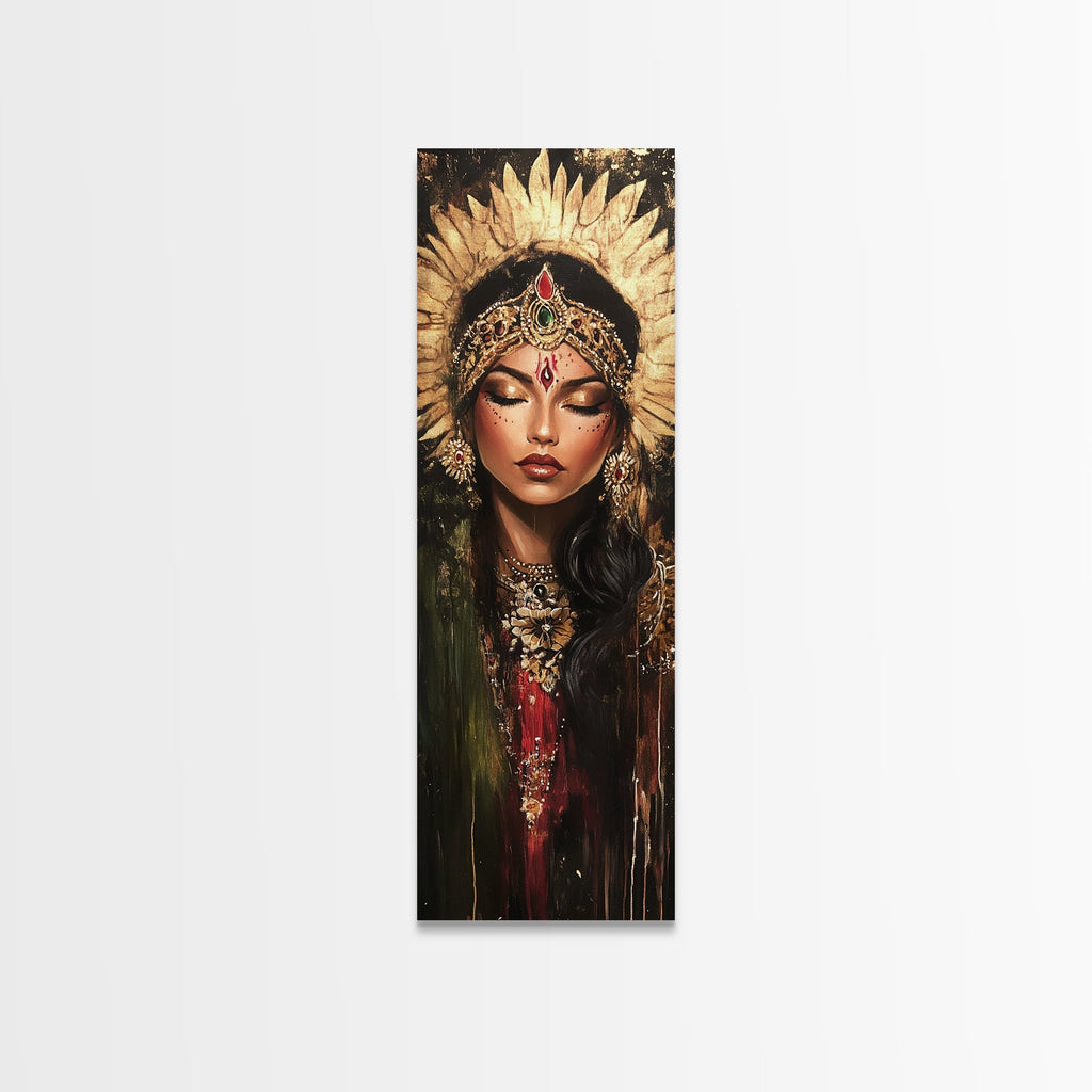 Golden Goddess Framed Canvas Print, Afrocentric Art Print with Ornate Detail, Dark Romance Wall Art for Eclectic Living Room Decor | | Wiccan Center