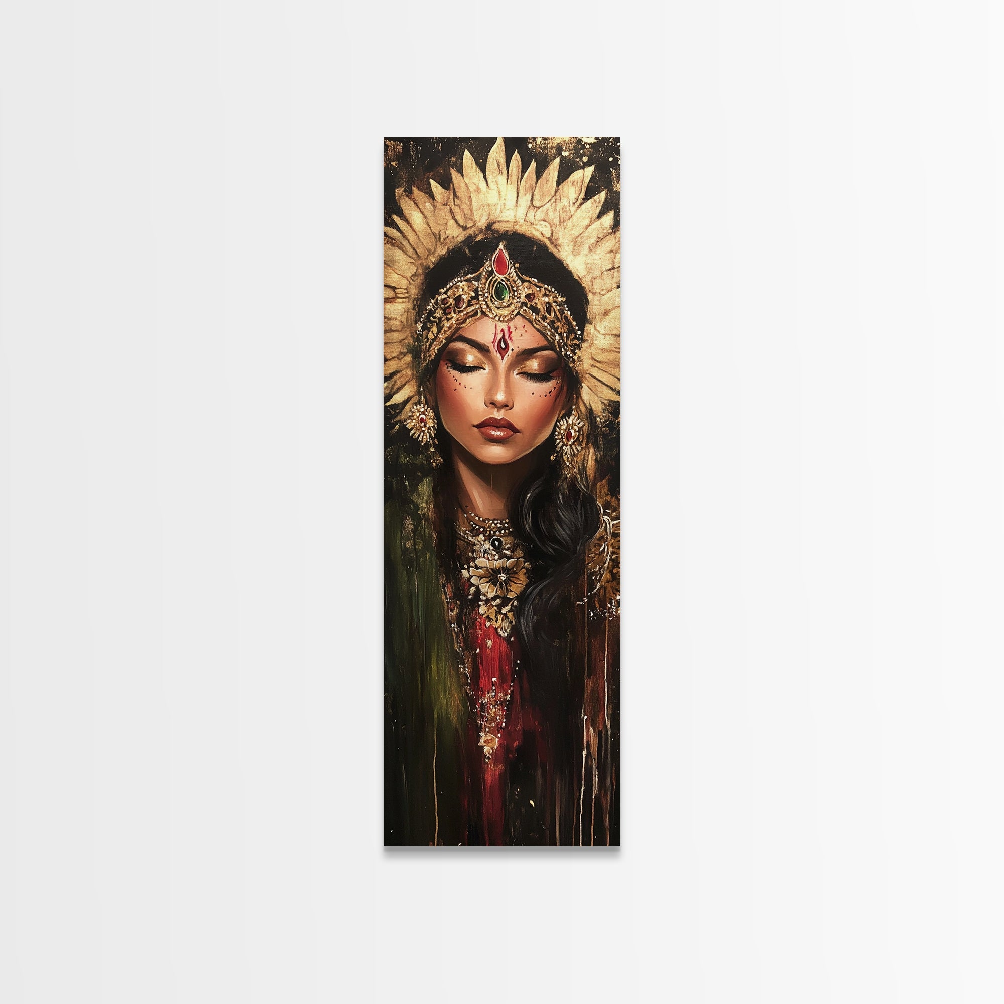 Golden Goddess Framed Canvas Print, Afrocentric Art Print with Ornate Detail, Dark Romance Wall Art for Eclectic Living Room Decor
