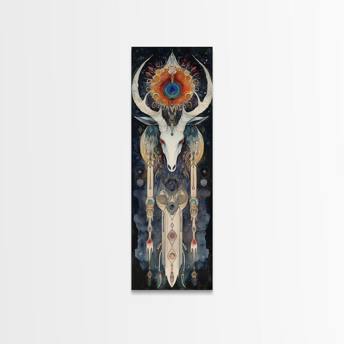 Dreamcatcher Deer Canvas Print Featuring Boho Sacred Geometry Art, Native Inspired Dark Angels Wall Art Ideal For Gift Idea