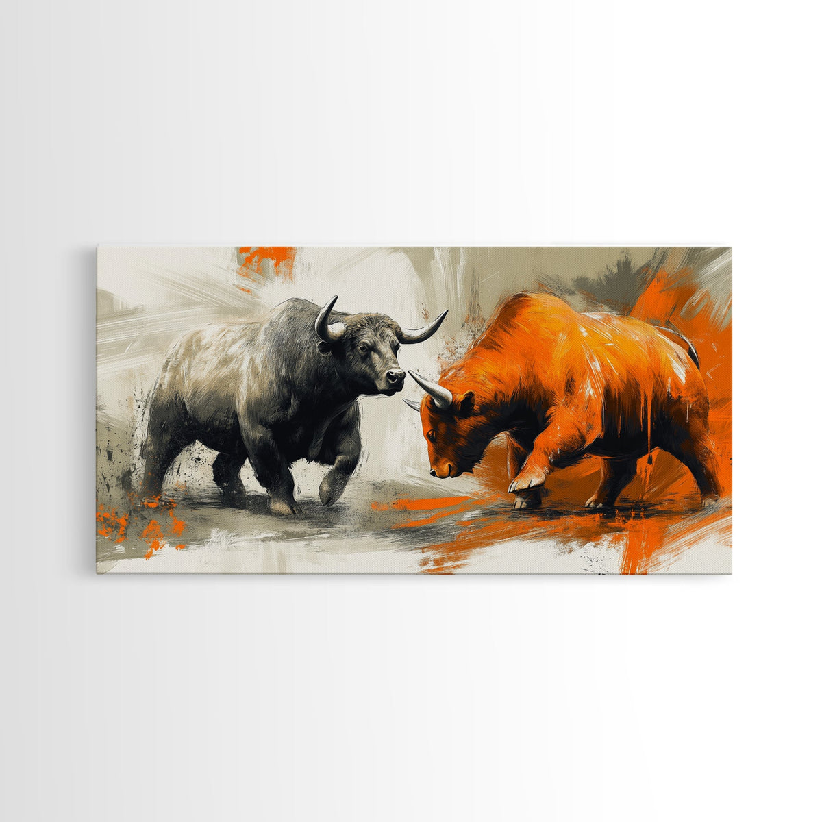 Modern Bull and Bear Framed Canvas Print Bull and Bear Art Gift Idea Financial Market Art Wall Decor Rustic Art Above Sofa Art