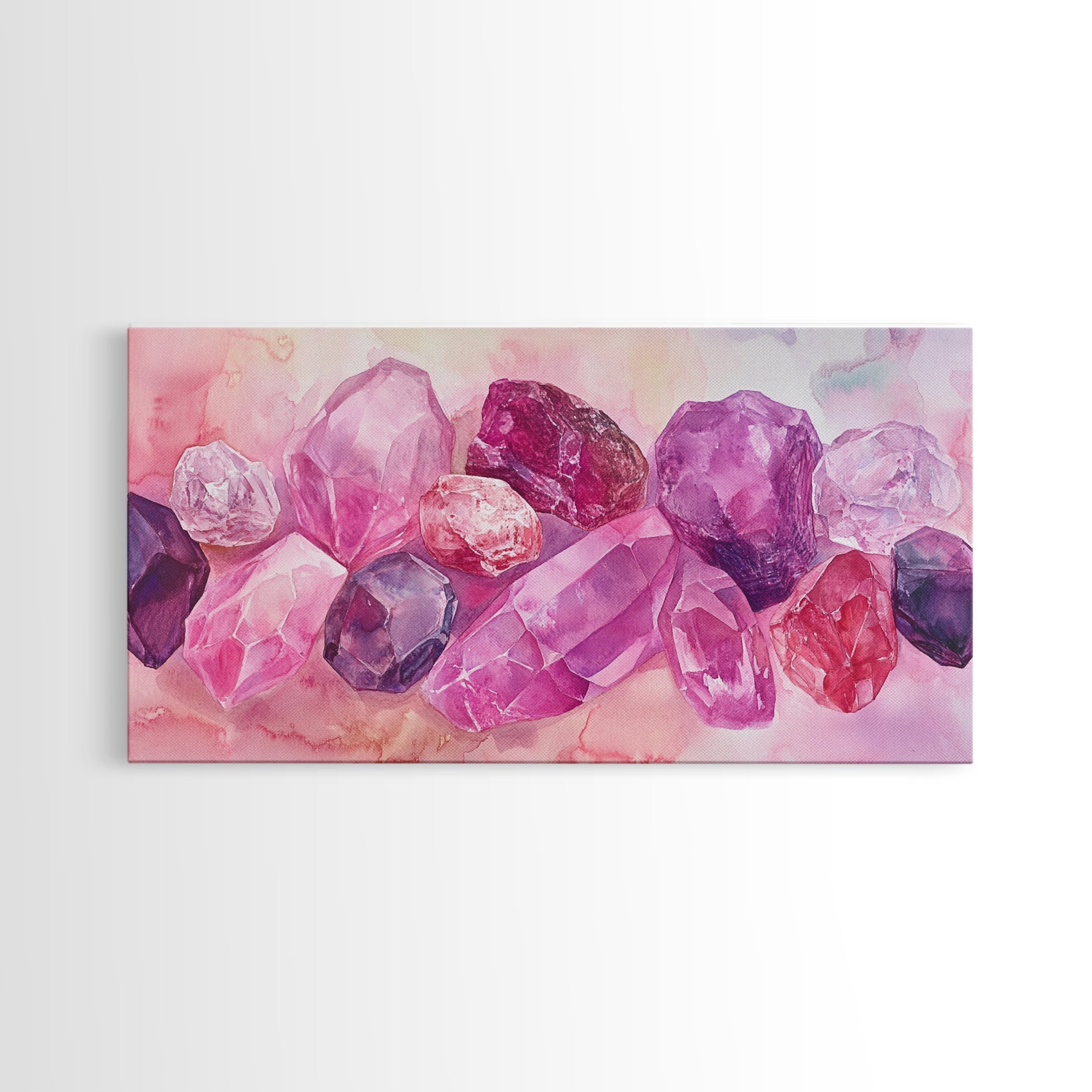 Gemstone Canvas Print | Pink and Purple Crystal Wall Art | Whimsical Magical Artwork | Cottagecore Bedroom Decor | Pastel Colorful Wall Art | | Wiccan Center