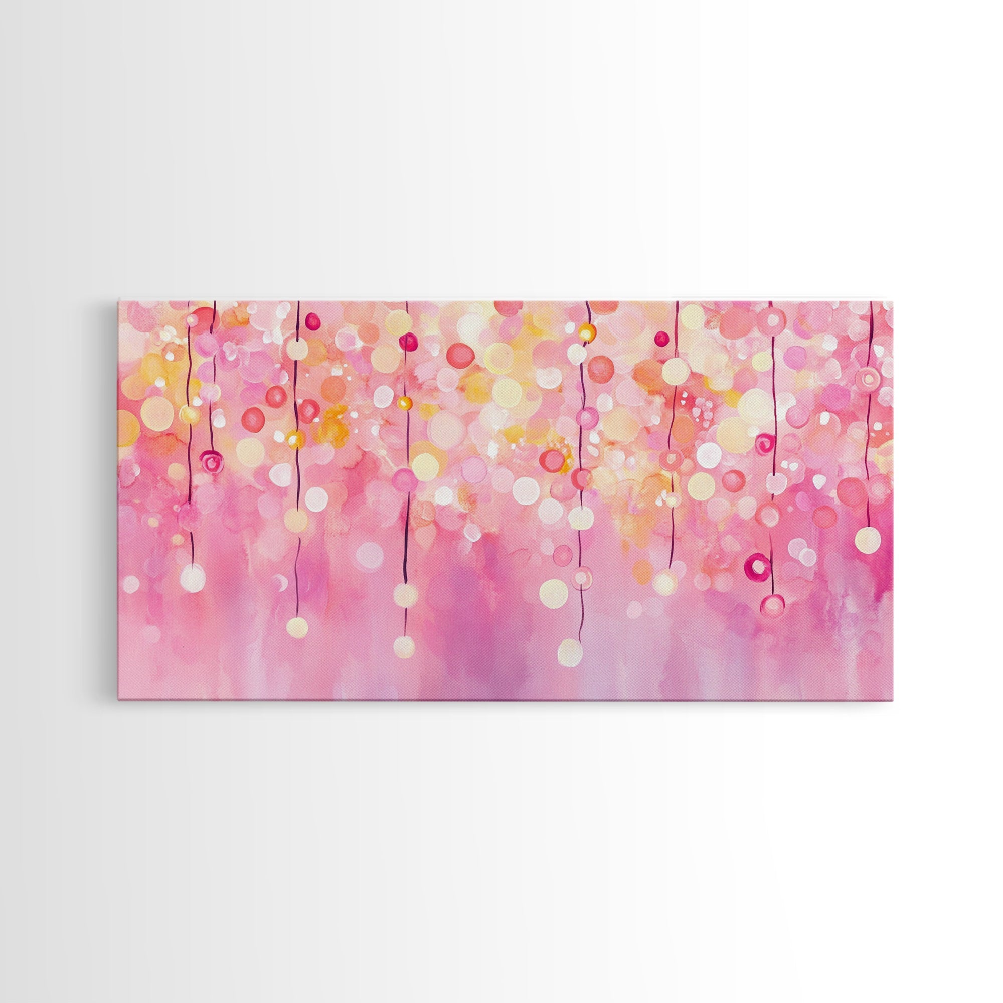 Magical Fairy Light Pink Abstract Canvas Print with Bokeh Lights, Ideal Whimsical Art for Living Room, Vertical Skinny Wall Art | | Wiccan Center