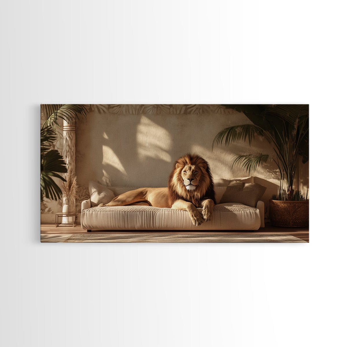 Majestic Lion Portrait Framed Canvas Print, Wild Safari Wall Art, African Animal Painting, Living Room Rustic Decor, Regal Wildlife Art