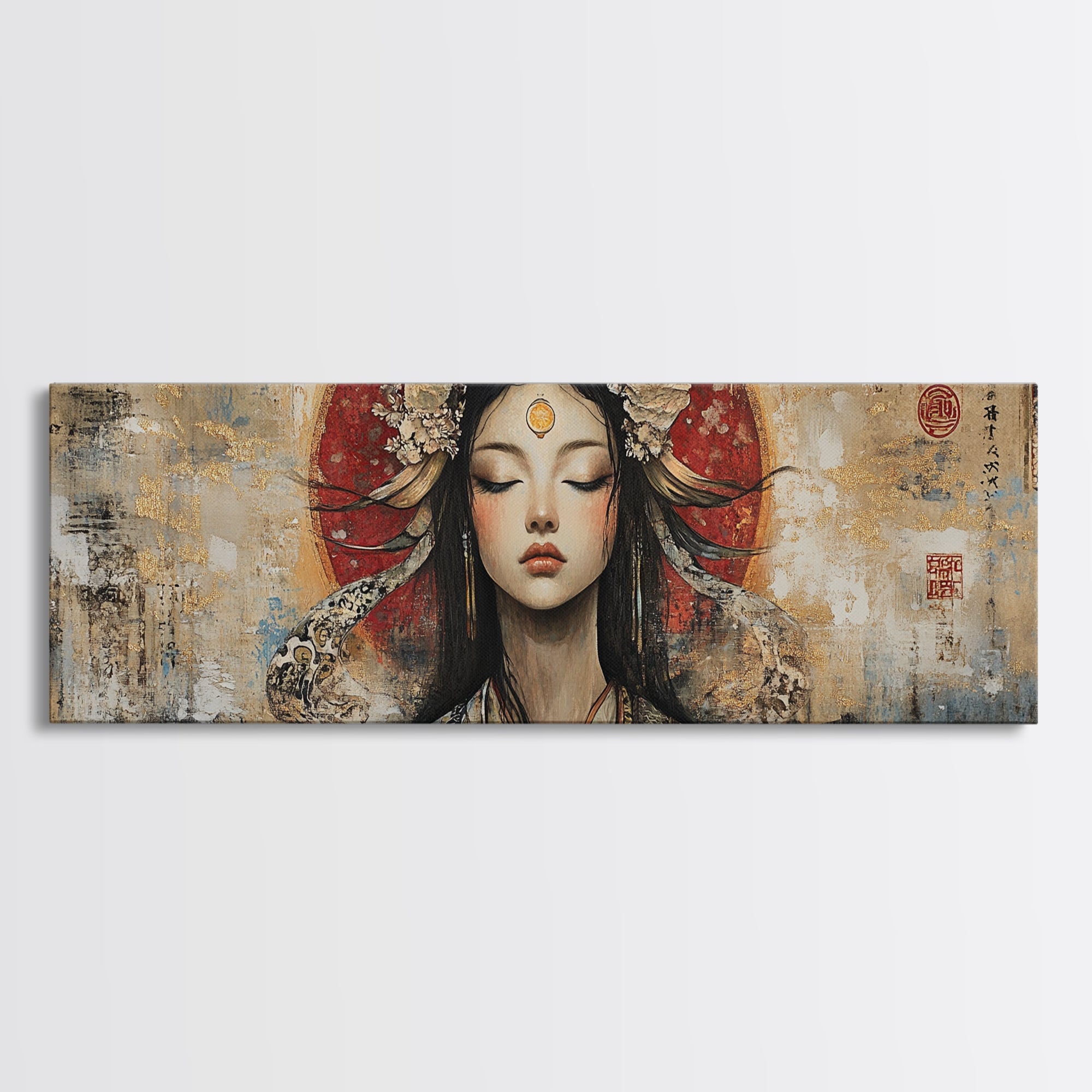 Radiant Goddess Framed Canvas Print Art Nouveau Style Japanese-Inspired Goddess Art Print Bedroom Wall Decoration