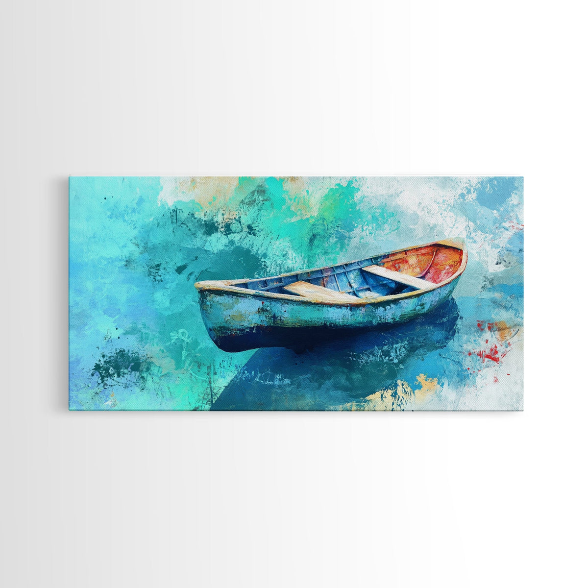 Floating Boat, teal watercolor, impressionist seascape, peaceful ocean, nautical painting, Canvas Print, coastal decor, rustic art | | Wiccan Center