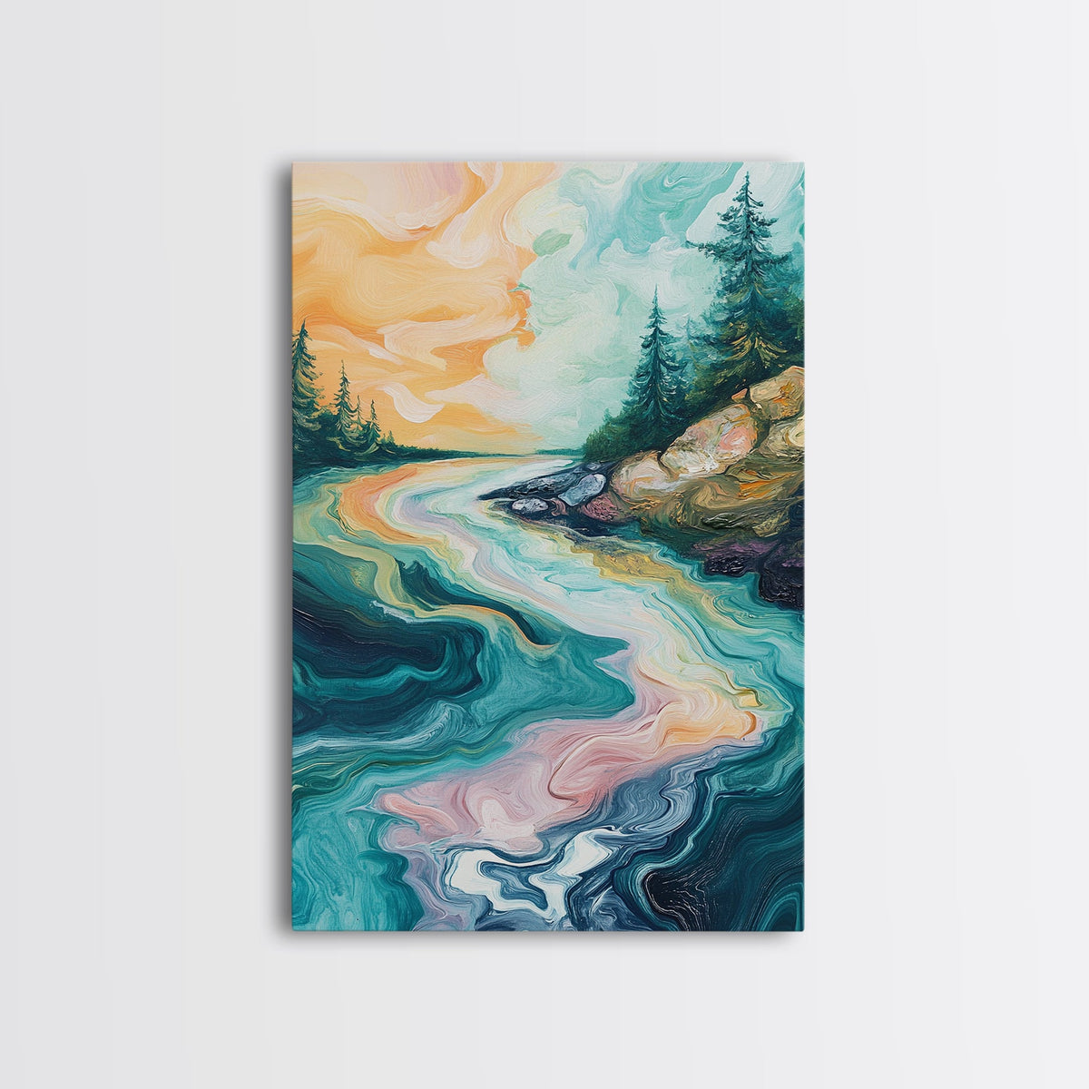 Swirling River Art, Abstract Nature Scene, Dreamy Landscape, Flowing Water, Boho Wall Art, Colorful Decor, Canvas Print | | Wiccan Center