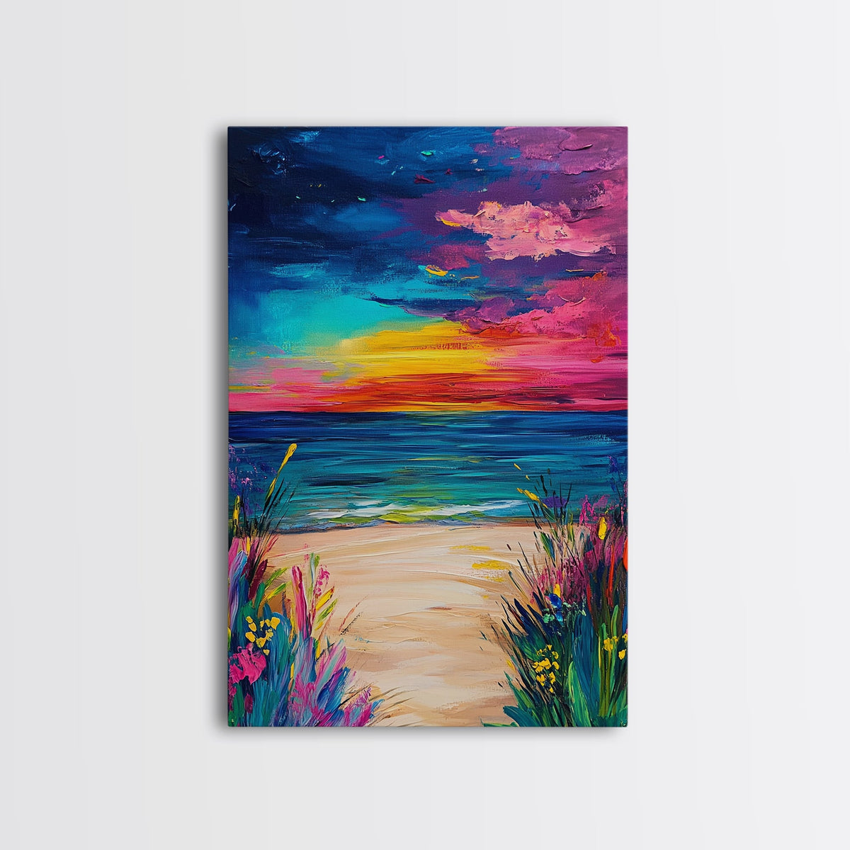 Colorful Sunset, coastal painting, seascape painting, pink orange wall art, Canvas Print, coastal cowgirl wall art, above bed wall art | | Wiccan Center