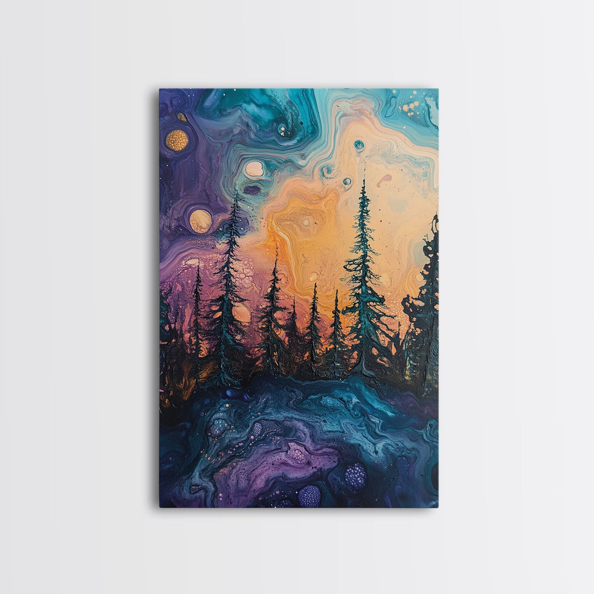 Cosmic Trees, forest at dusk painting, pine tree art, fantasy landscape, moody art, celestial wall art, mystical art, canvas print | | Wiccan Center