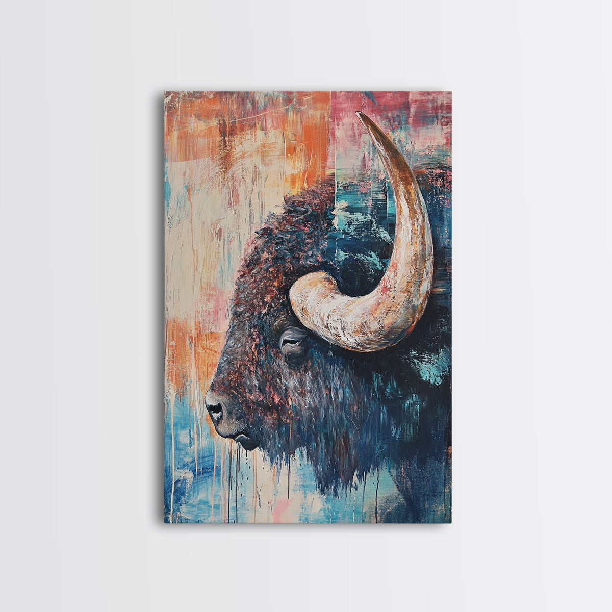 Buffalo Painting, Bull and Bear Art, Western Wall Art, Rustic Art, Farmhouse Art, Living Room Art, Canvas Print, Gift Idea