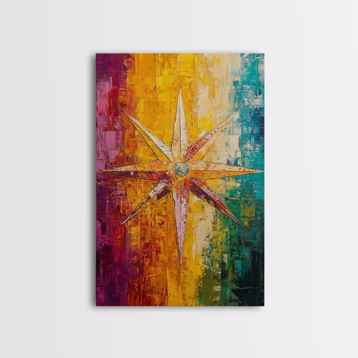 Compass Star Canvas Print Rustic Nautical Wall Art Adventure Decor Travel Lovers Gift Vibrant Abstract Living Room Artwork | | Wiccan Center