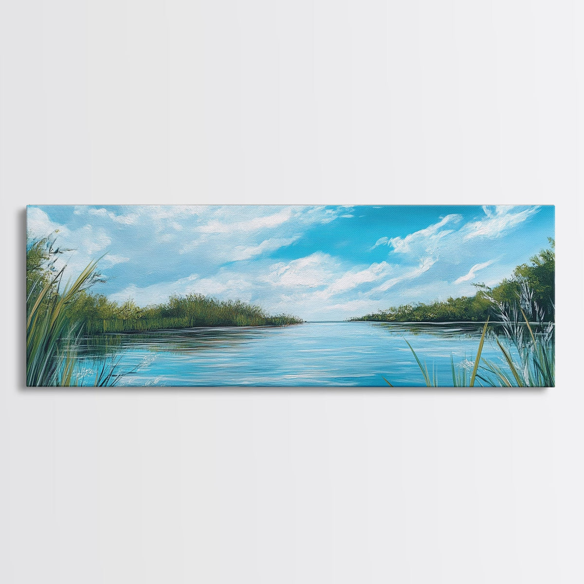 Tranquil River Landscape Art, Serene Water Painting, Nature Wall Decor, Blue Green Home Decor, Modern Office Wall Art | | Wiccan Center