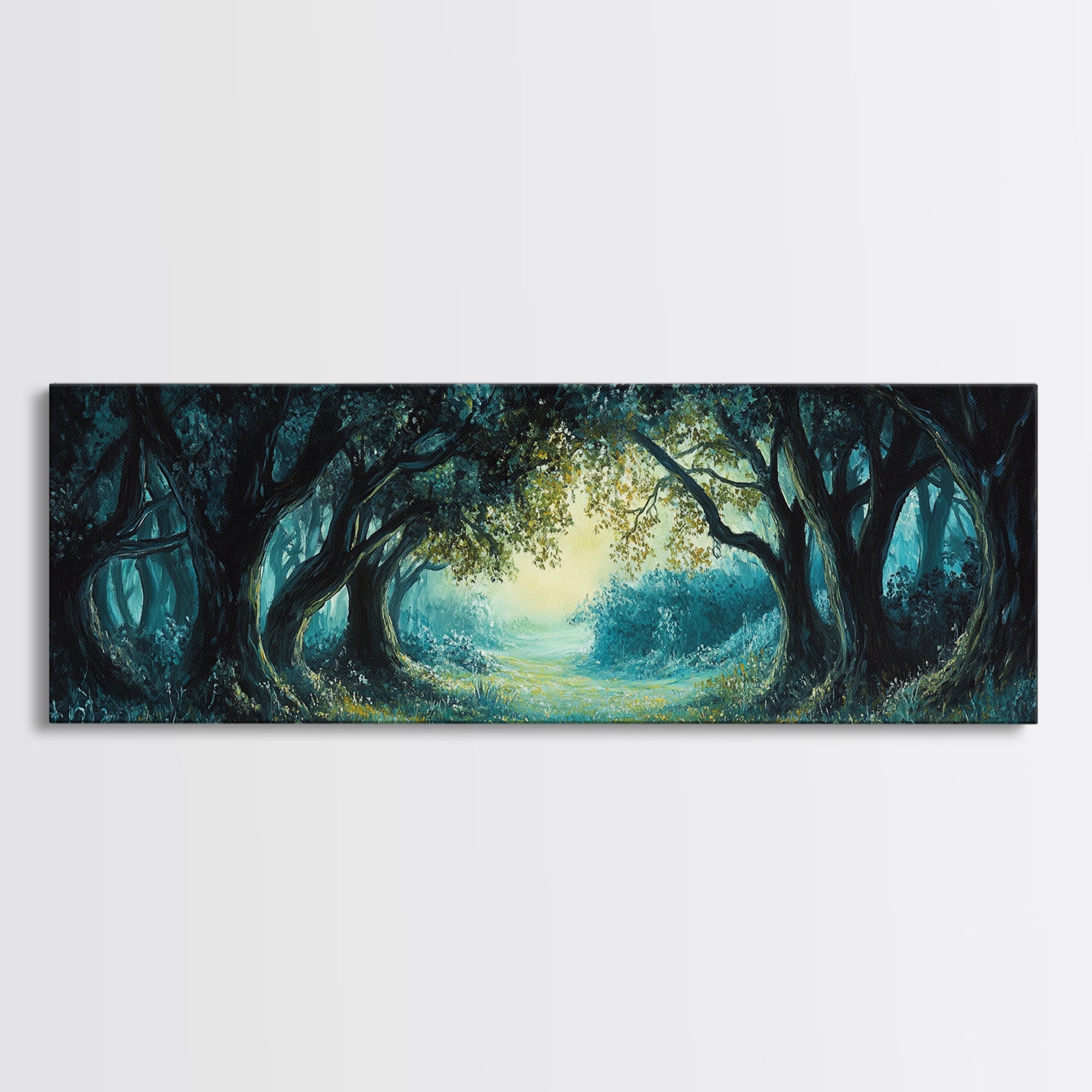 Enchanted Forest Framed Canvas Print Magical Woodland Scene, Nature Wall Art, Fantasy Art, Dark Green Landscape, Home Decor
