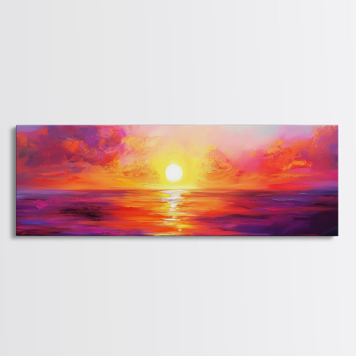 Fiery Sunset, Warm Sky Painting, Colorful Seascape Wall Art, Coastal Living Decor, Framed Canvas Print, Living Room Artwork | | Wiccan Center
