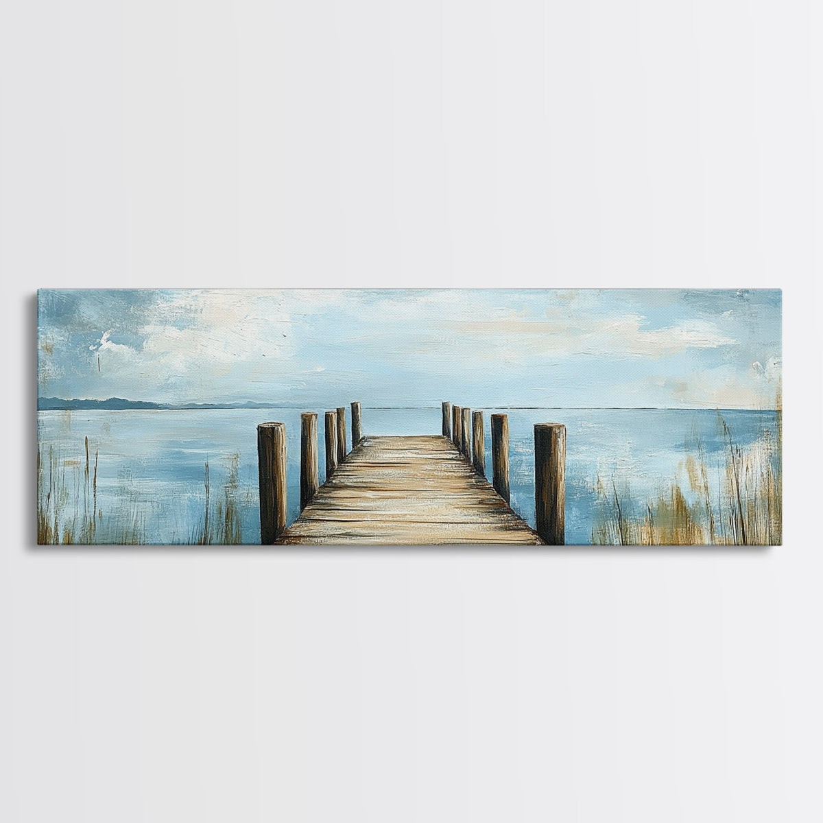 Lake Dock, Peaceful Water Scene, Serene Landscape, Rustic Nature Painting, Minimalist Home Decor, Canvas Print, Framed Canvas Print | | Wiccan Center
