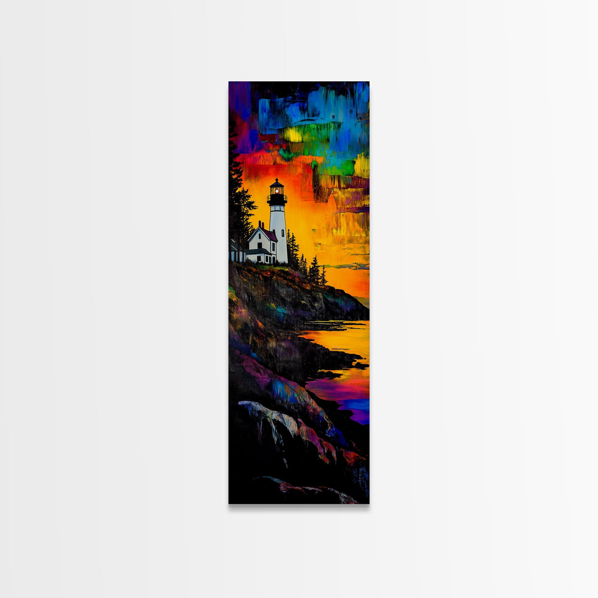Lighthouse Sunset, Coastal Landscape, Nautical Art, Canvas Print, Colorful Seascape, Ocean Wall Art, Beach House Decor, Vibrant Wall Art | | Wiccan Center