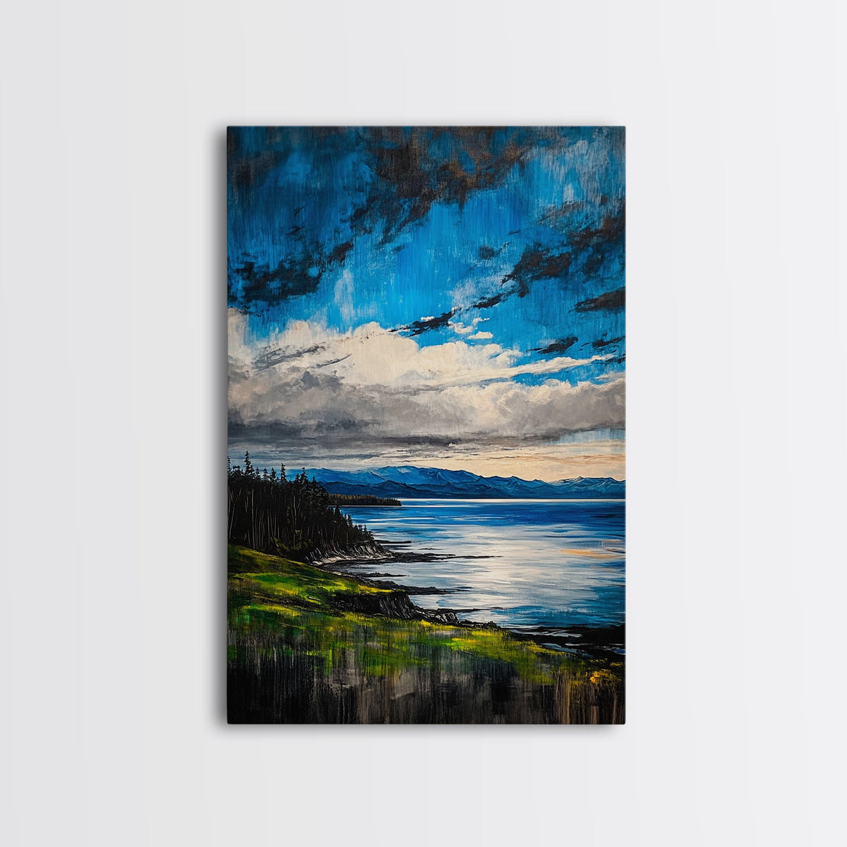 Mountain Lake Art, Nature Print, Landscape Decor, Tranquil Water View, Living Room Wall Art, Cabin Aesthetic, Framed Canvas Print | | Wiccan Center