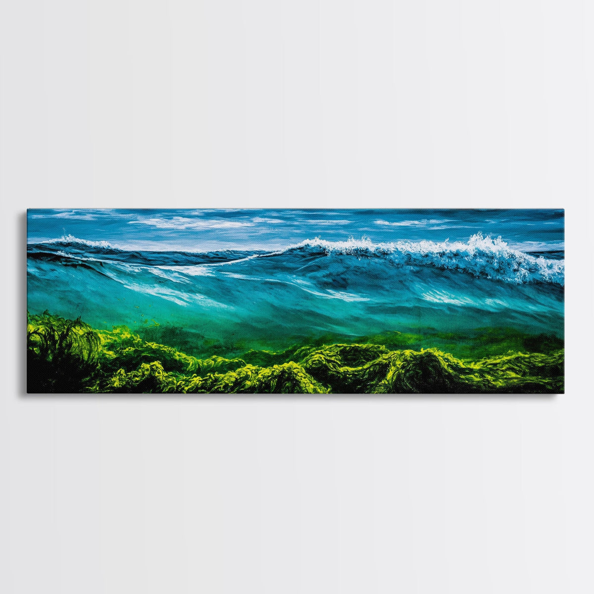 Ocean Wave, Deep Blue Seascape, Underwater Scene, Green and Blue, Coastal Home Decor, Tropical Wall Art, Framed Canvas Print | | Wiccan Center