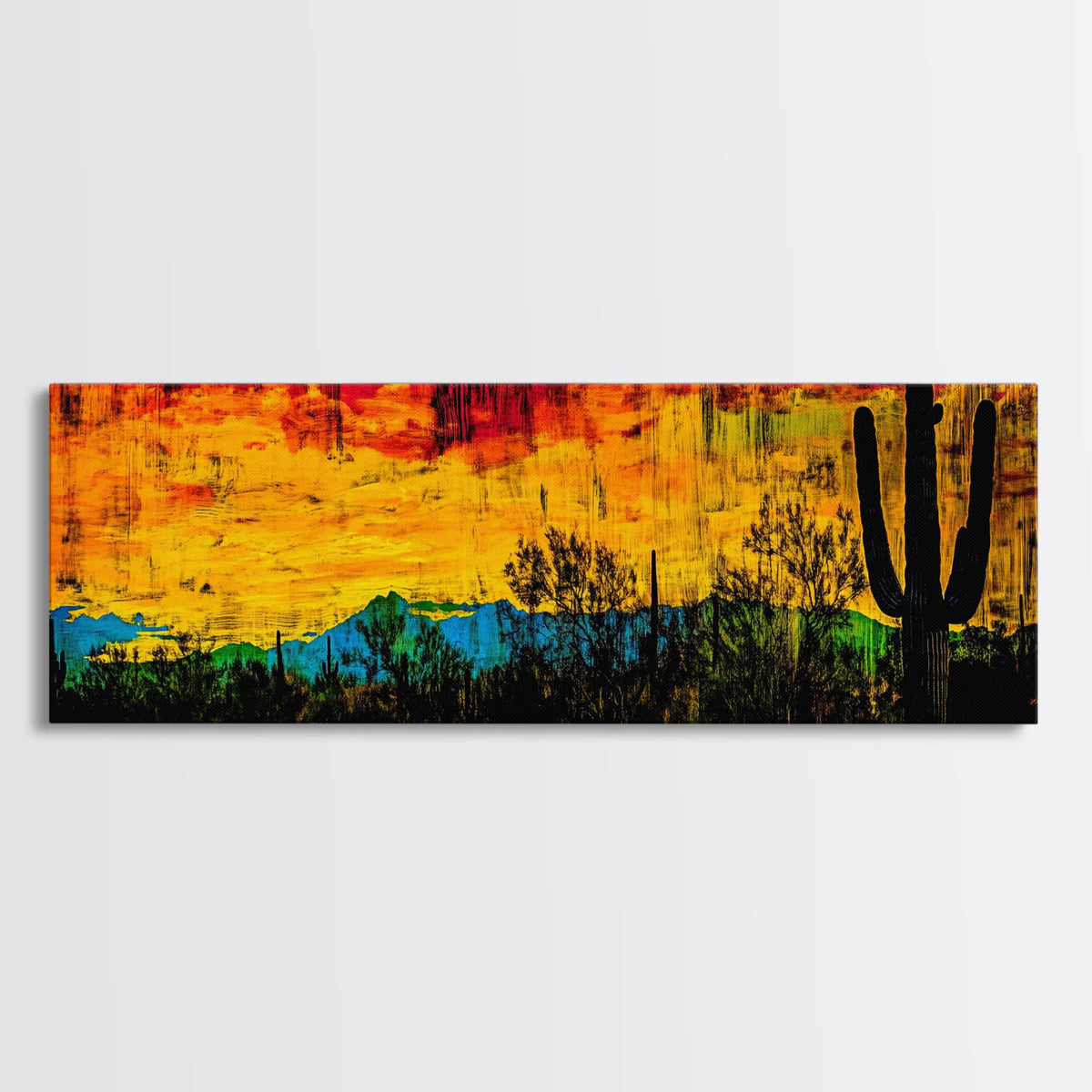Desert Sunset, Cactus Painting, Southwest Landscape, Framed Canvas Print, Vibrant Wall Art, Arizona Art, Boho Decor, Warm Color Palette | | Wiccan Center