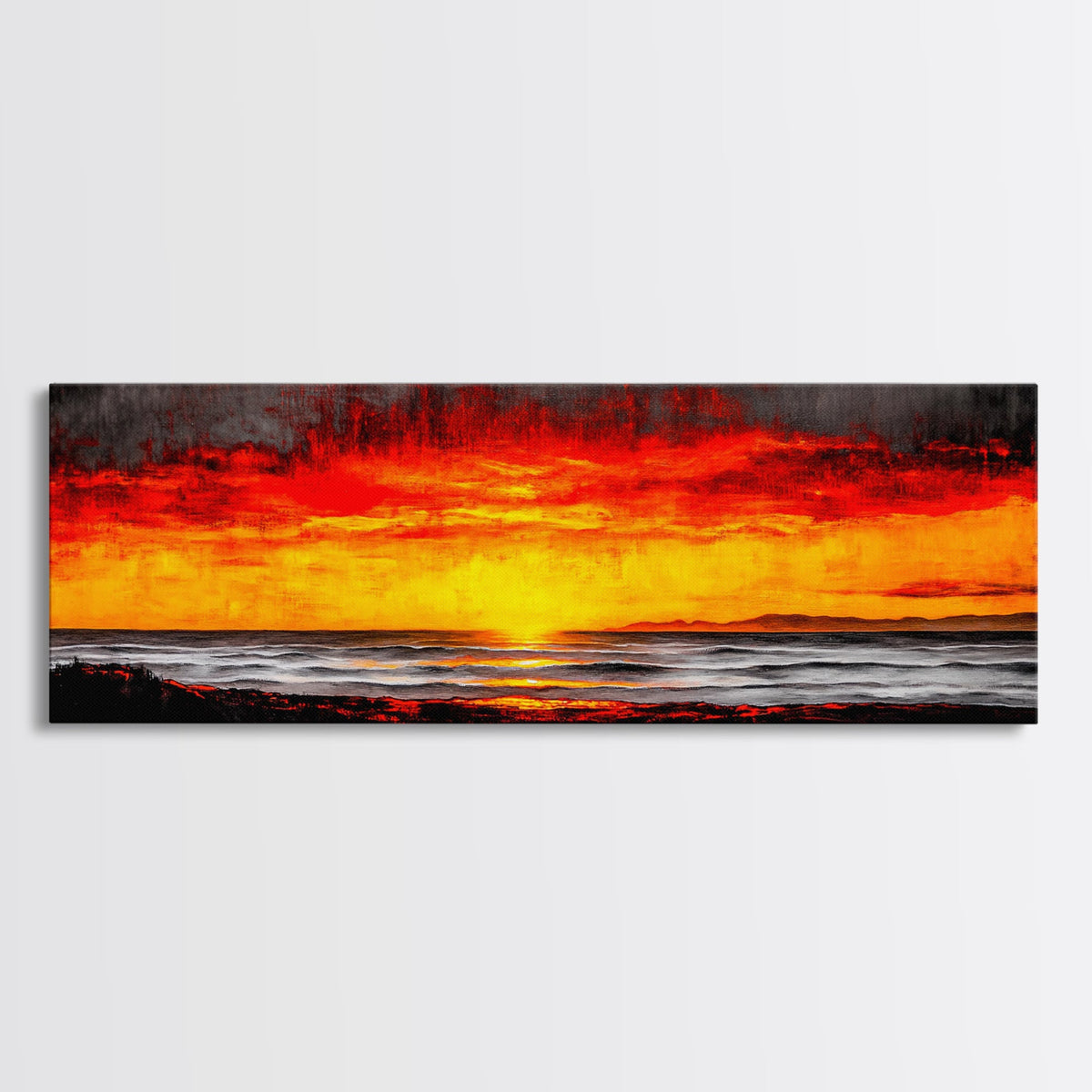 Sunset, Ocean, Waves, Canvas Print, Vibrant Sunset Wall Art, Beach House Decor, Coastal Painting, Living Room Art, Boho Aesthetic, Seascape | | Wiccan Center