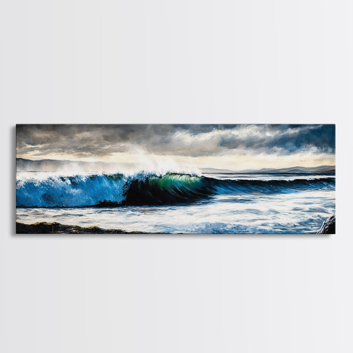 Powerful Ocean Wave, Realistic Seascape Art, Blue Water Wall Decor, Coastal Living Room Art, Surfer Beach Print, Framed Canvas Print | | Wiccan Center