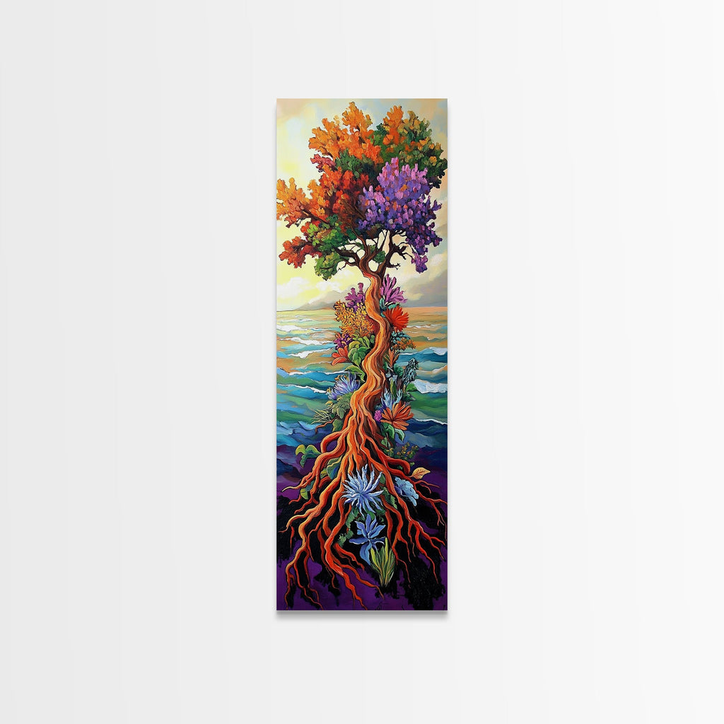 Tree of Life, Vibrant Roots, Abstract Nature Scene, Framed Canvas Print, Bohemian Home Art, Whimsical Bedroom Decor, Colorful Spiritual Art | | Wiccan Center
