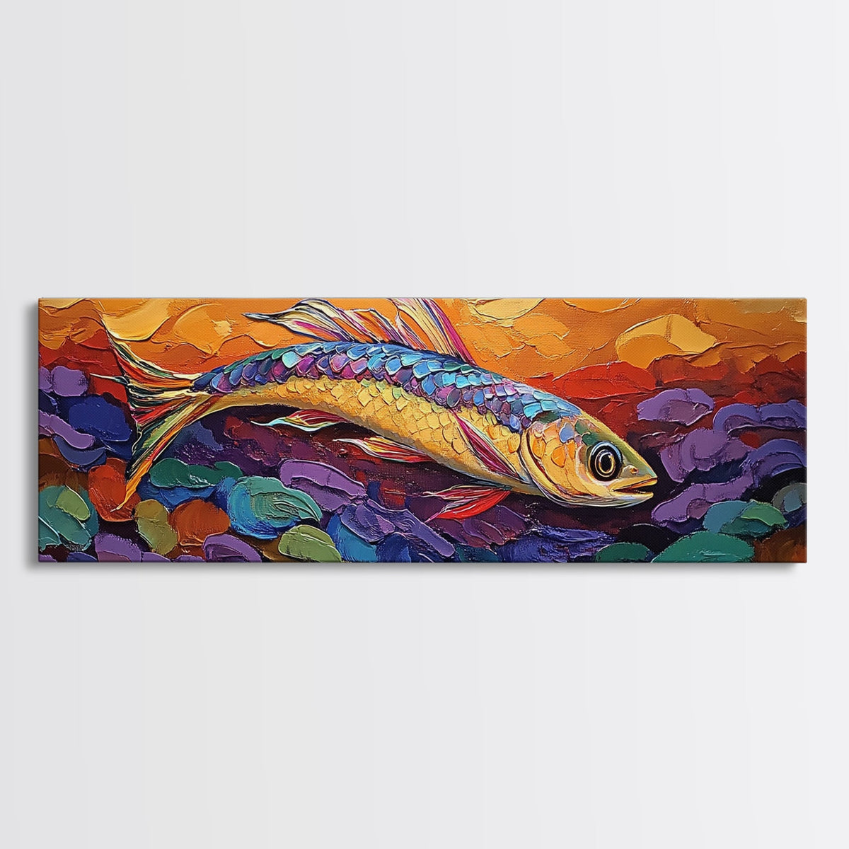 Colorful Fish Painting, Vibrant Sea Life, Abstract Ocean Creature, Marine Fantasy Style, Framed Canvas Print, Kids Room Underwater Art | | Wiccan Center
