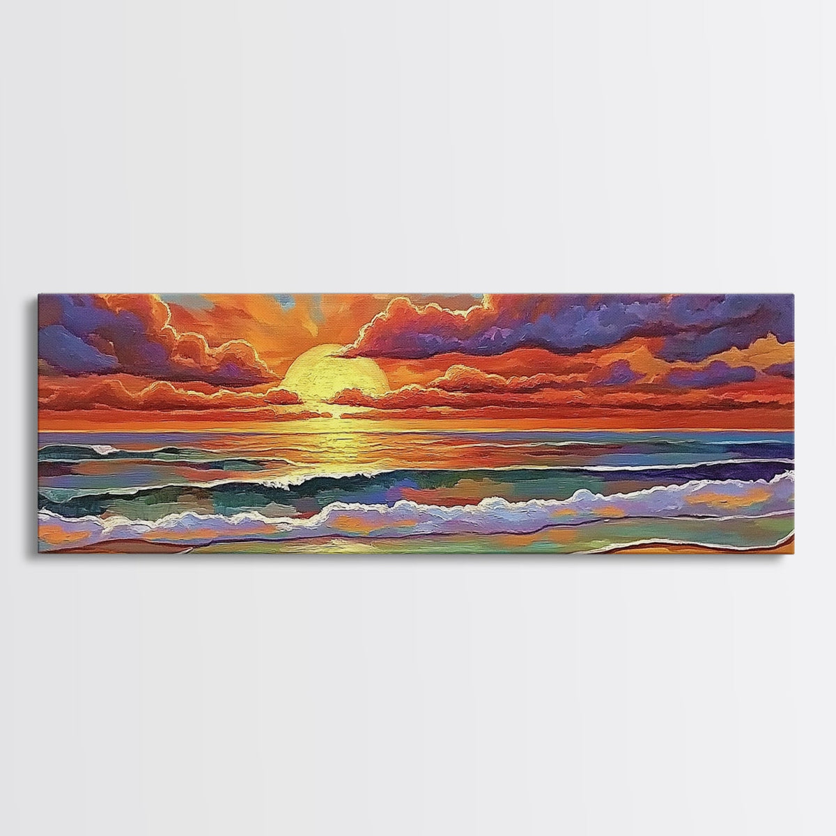 Ocean Sunset, Colorful Sky, Tranquil Shore, Canvas Print, Peaceful Beach Wall Art, Vibrant Living Room Decor, Seaside Home Aesthetic | | Wiccan Center