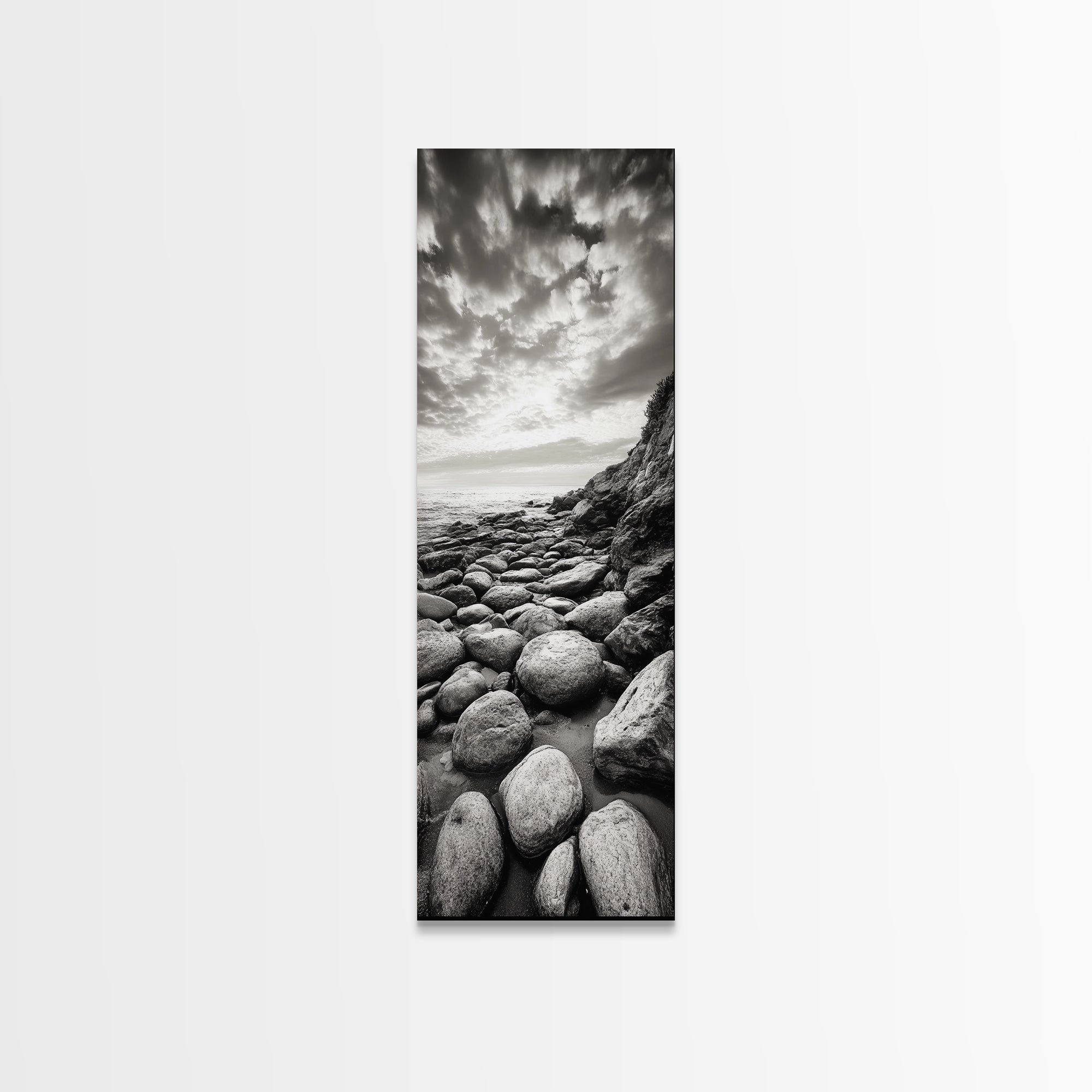 Coastal Stones, Rocky Shore, Sunrise Ocean, Black White Print, Framed Canvas Print Beach House Decor, Entryway Art, Nautical Minimalist Wall Art | | Wiccan Center
