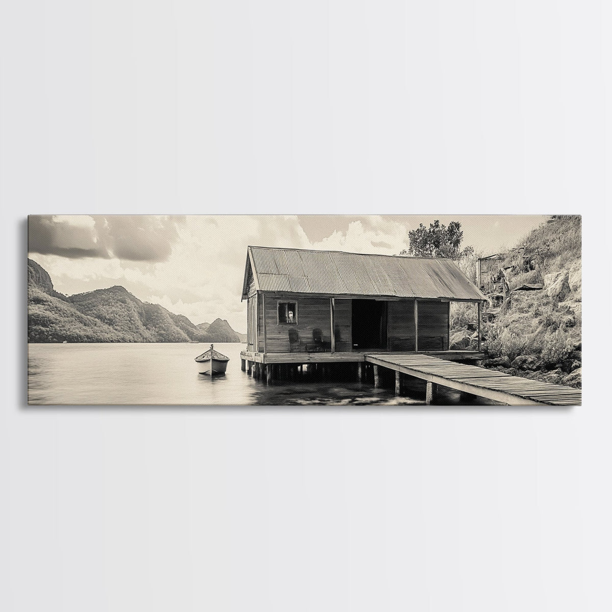 Lake Cabin, Rustic Dock, Mountain View, Serene Water, Framed Canvas Print, Entryway Wall Art, Vintage Travel Decor, Cozy Lakehouse Art | | Wiccan Center