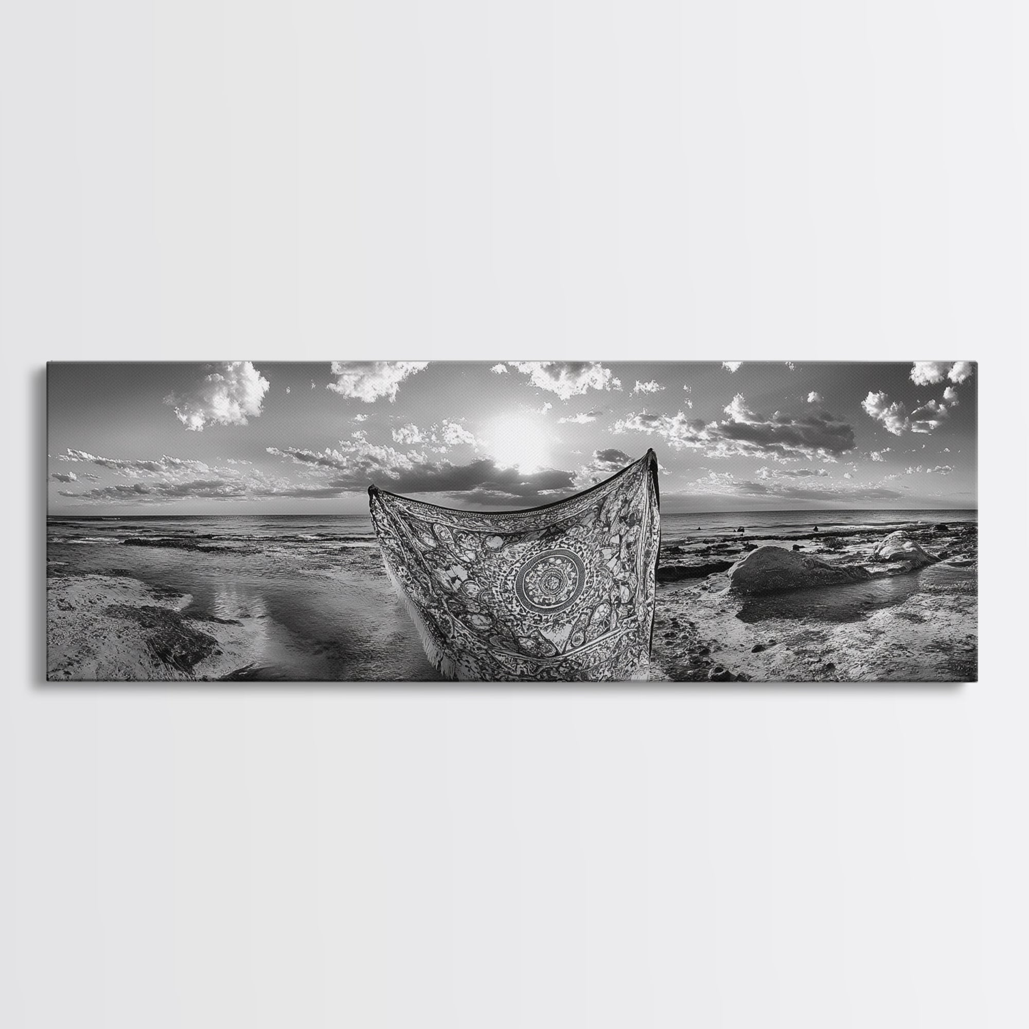 Sunset Sea, Magic Carpet, Ocean Ritual, Ethereal Coastal, Framed Canvas Print, Boho Wall Art, Living Room Decor, Surreal Beach Photography